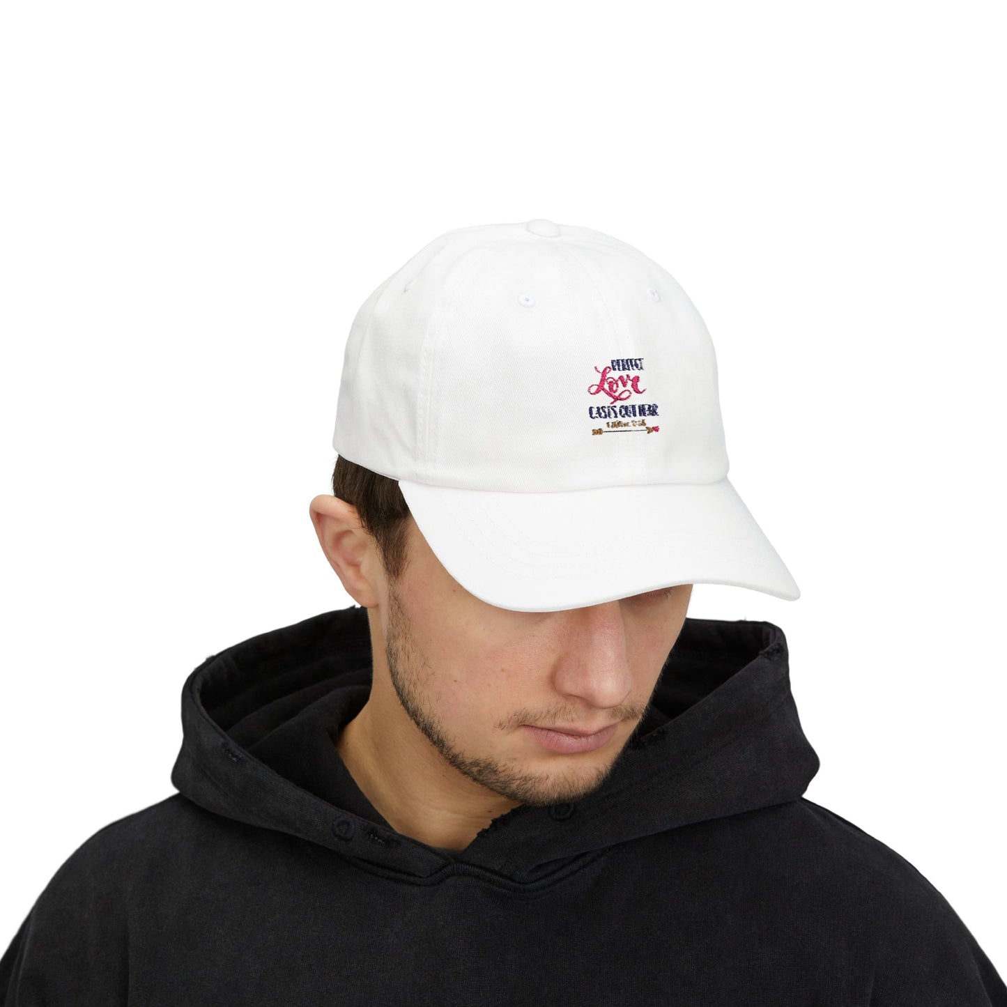 Perfect Love Dad Cap - Inspirational White Baseball Hat for Father's Day & Everyday Wear - Christian Shirts and More