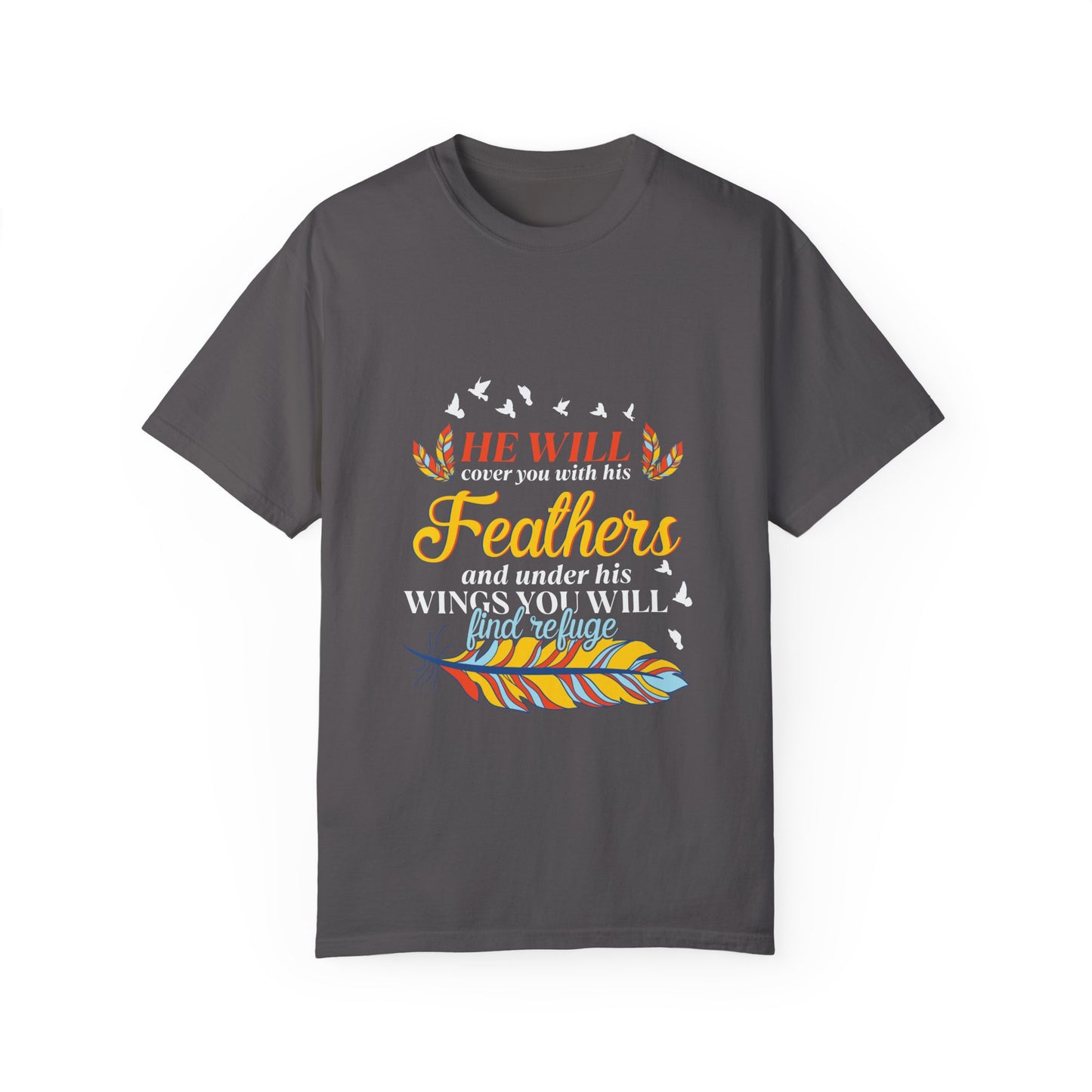 Inspirational Unisex Garment-Dyed T-Shirt with Feather Design - Christian Shirts and More