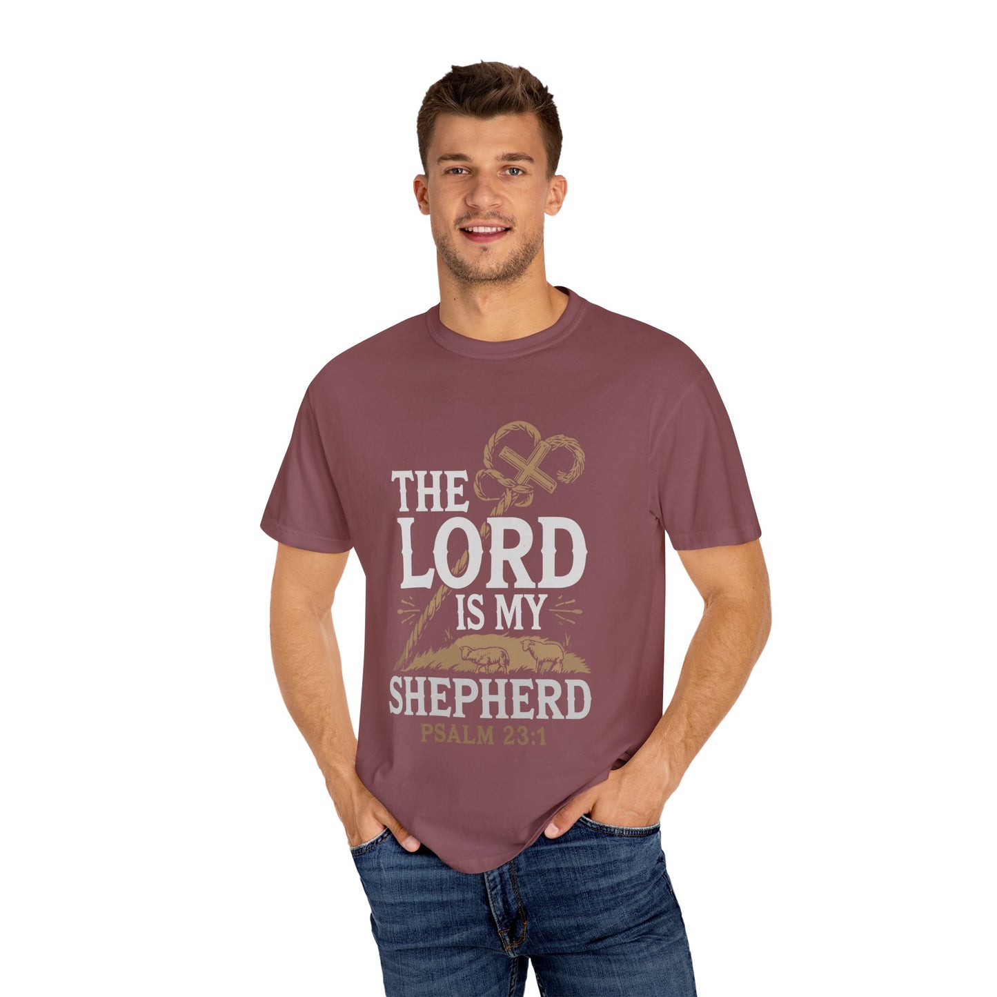 Unisex Garment-Dyed T-shirt - 'The Lord is My Shepherd' Psalm 23:1 Design - Christian Shirts and More