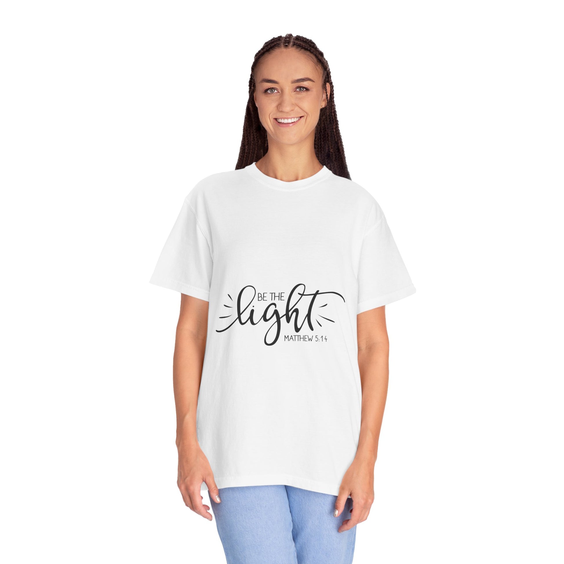 Inspirational Unisex Garment-Dyed T-Shirt - "Be the Light" Matthew 5:14 - Christian Shirts and More