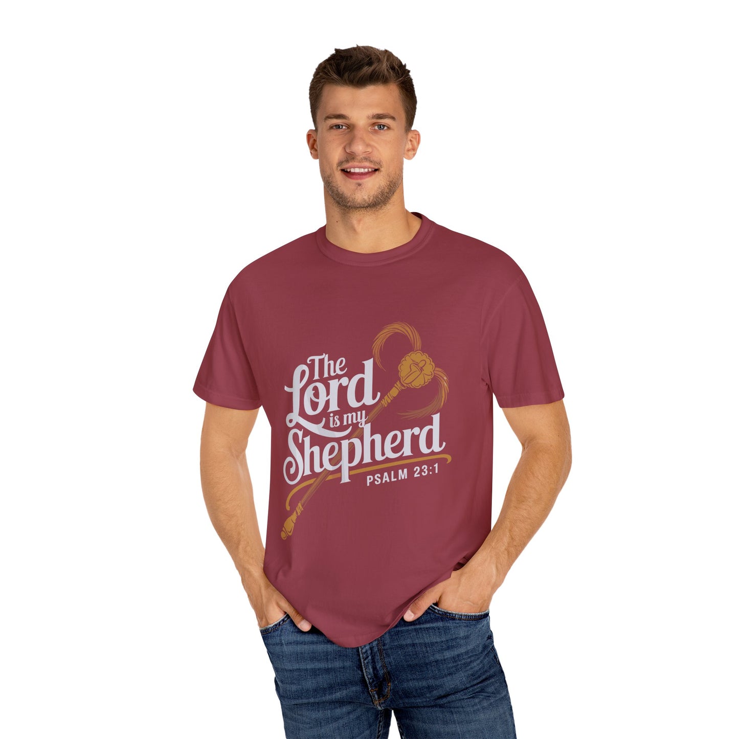 Garment-Dyed Faith T-Shirt - 'The Lord is my Shepherd' Psalm 23:1 - Christian Shirts and More