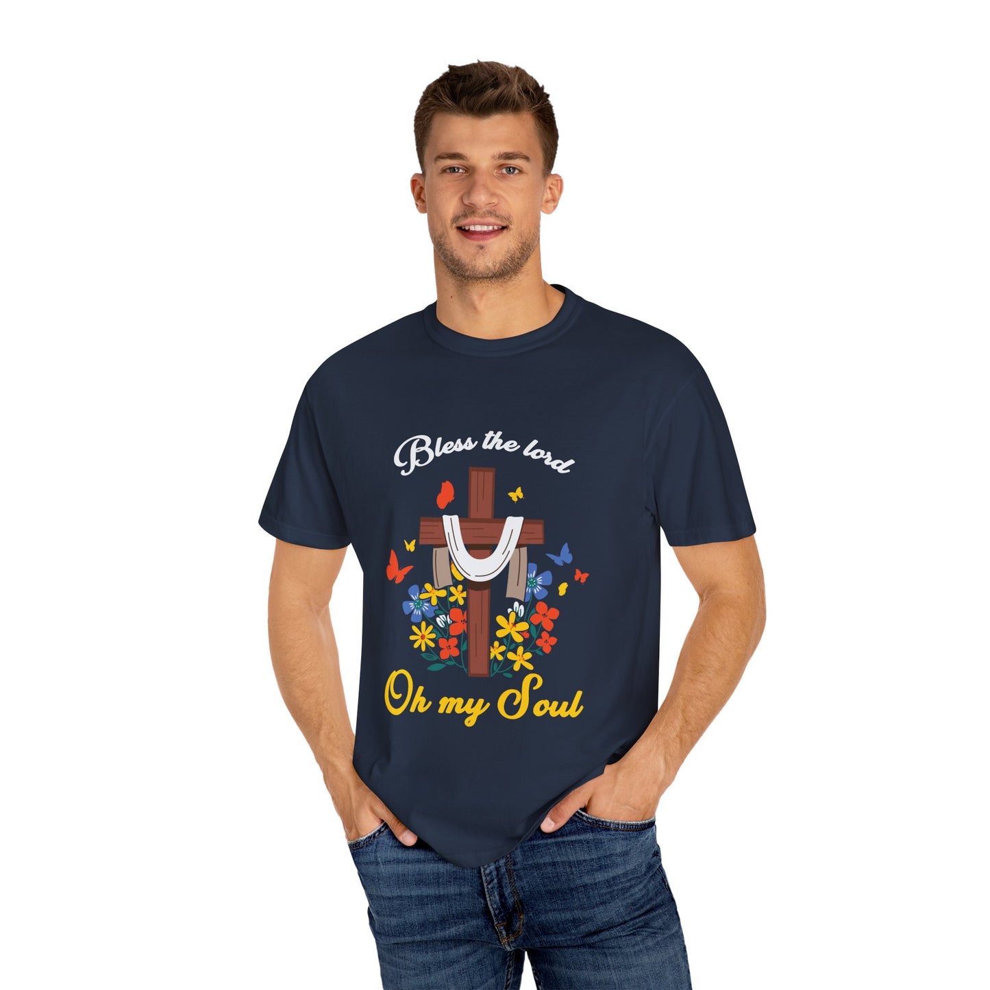 Inspirational Unisex Garment-Dyed T-Shirt - 'Bless the Lord Oh My Soul' Design - Christian Shirts and More