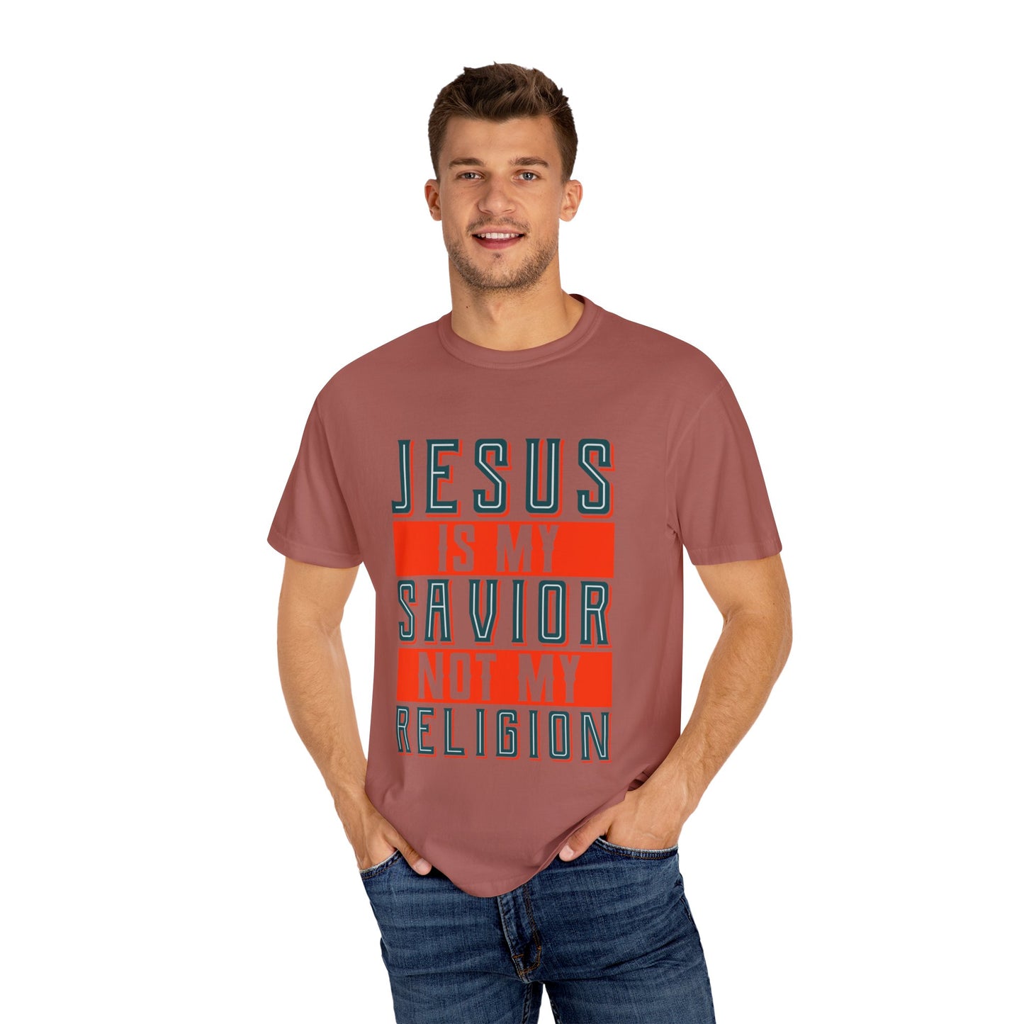 Faith-Inspired Unisex Garment-Dyed T-Shirt - 'Jesus is My Savior, Not My Religion' - Christian Shirts and More