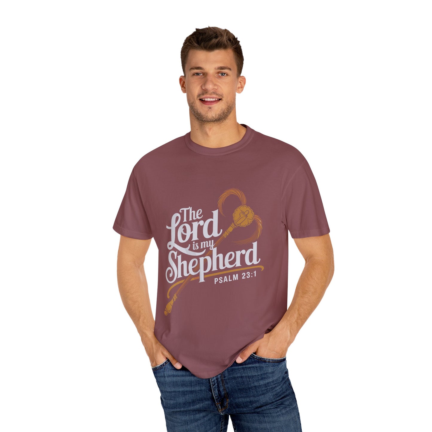 Garment-Dyed Faith T-Shirt - 'The Lord is my Shepherd' Psalm 23:1 - Christian Shirts and More