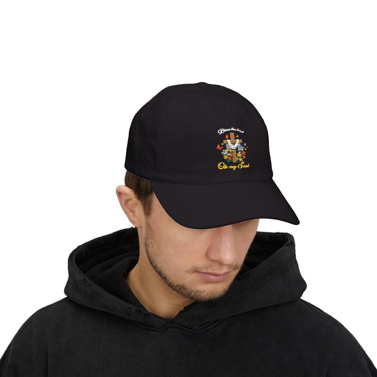 Floral Dad Cap with 'Bless the Lord, Oh My Soul' Embroidery