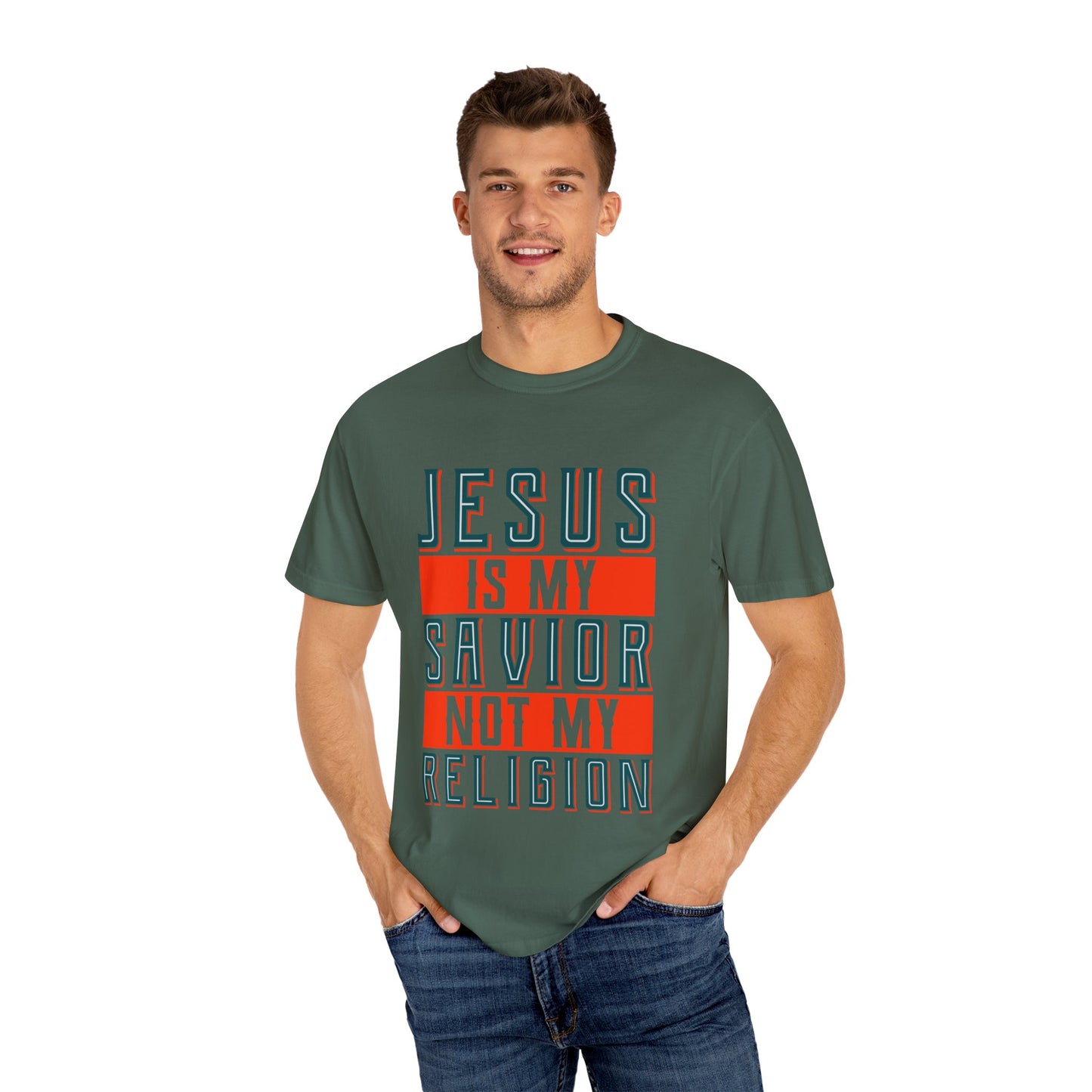 Faith-Inspired Unisex Garment-Dyed T-Shirt - 'Jesus is My Savior, Not My Religion' - Christian Shirts and More