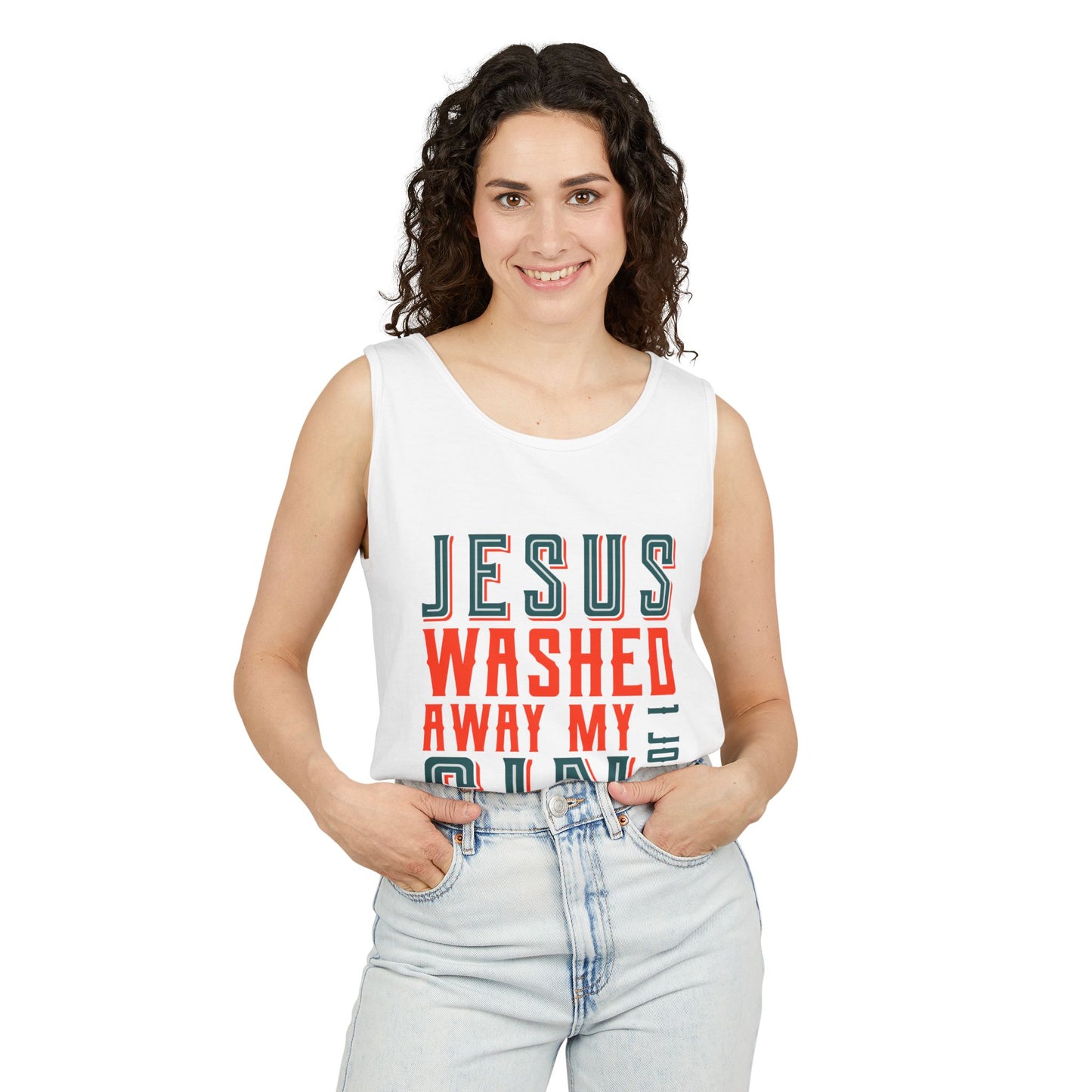 Faith-Inspired Unisex Garment-Dyed Tank Top - 'Jesus Washed Away My Sin'