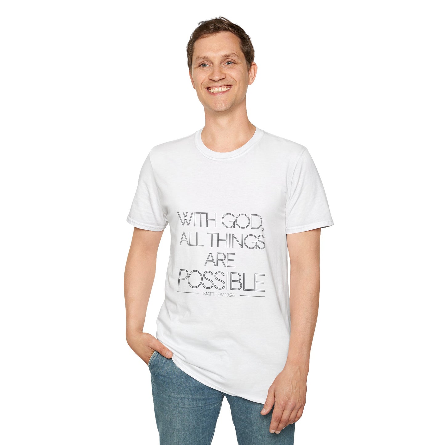 Inspirational Faith T-Shirt - "With God, All Things Are Possible" - Unisex Softstyle Tee - Christian Shirts and More
