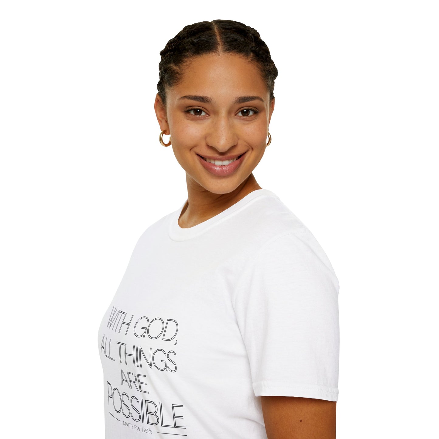 Inspirational Faith T-Shirt - "With God, All Things Are Possible" - Unisex Softstyle Tee - Christian Shirts and More
