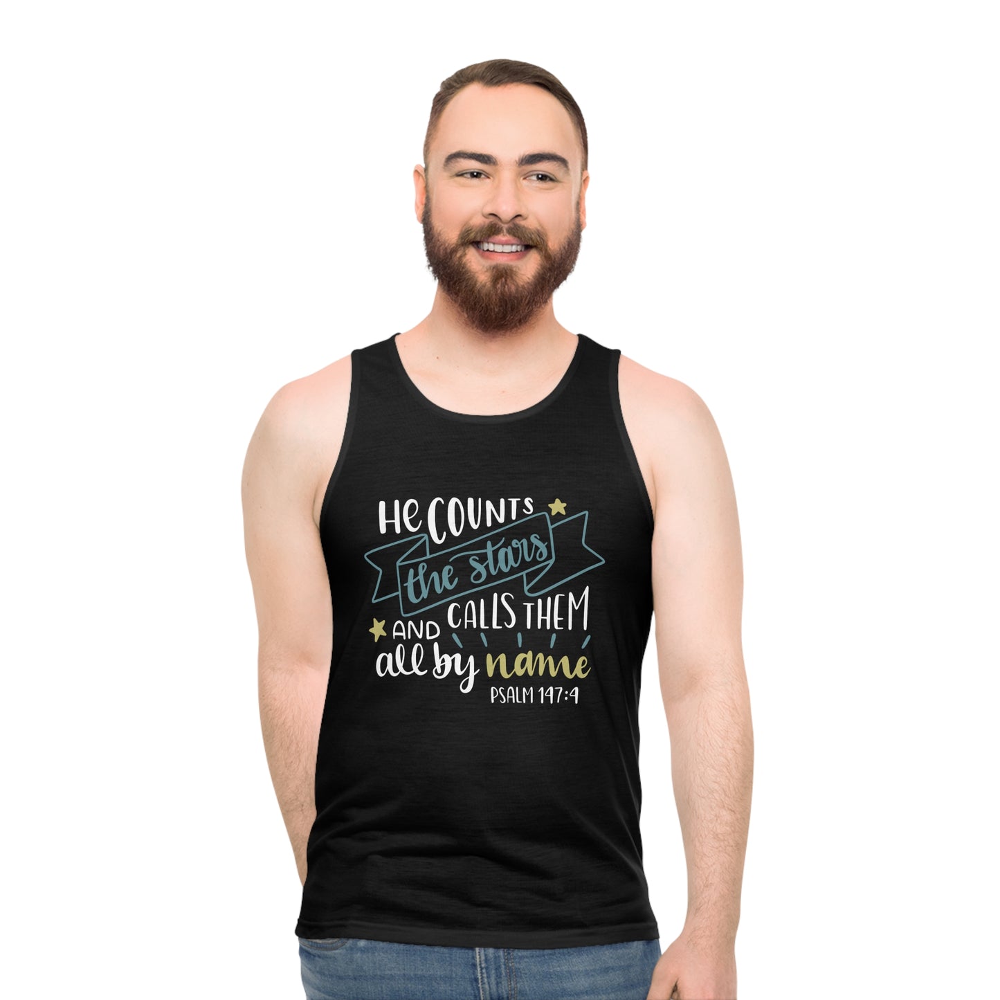 Inspirational Unisex Tank Top - "He Counts the Stars" Psalm 147:4