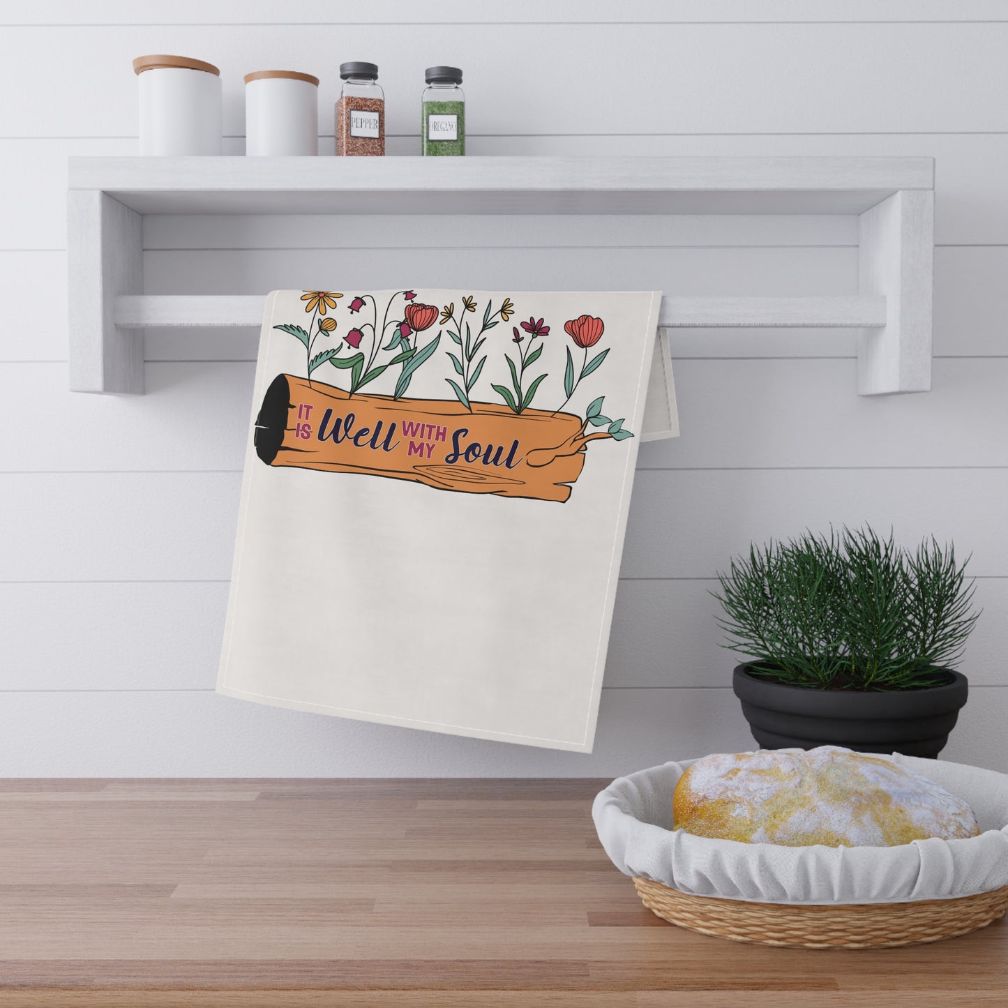 Inspirational Tea Towels - 'It Is Well With My Soul' Floral Design
