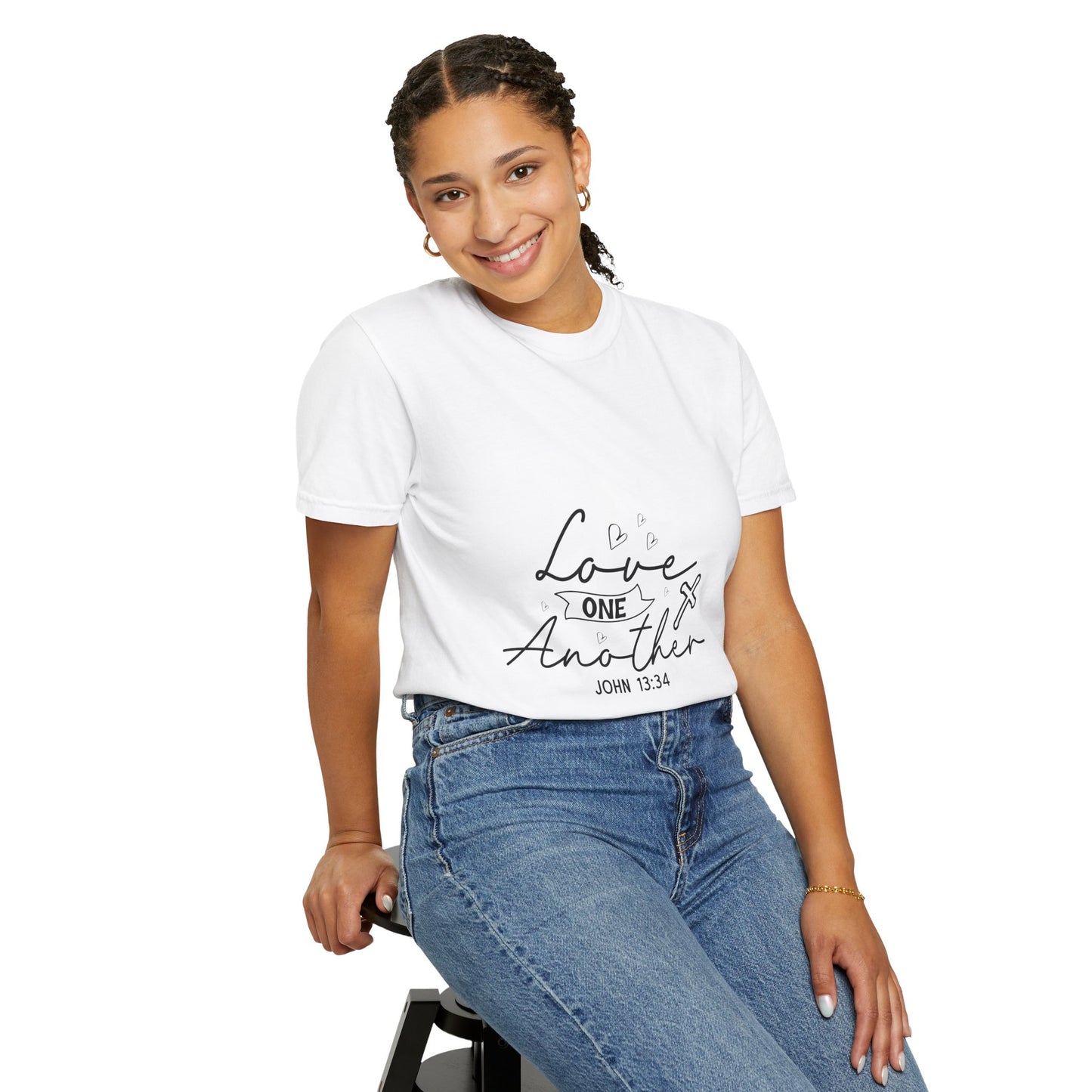 Unisex Garment-Dyed T-shirt - Love One Another, John 13:34 - Inspirational Faith Tee