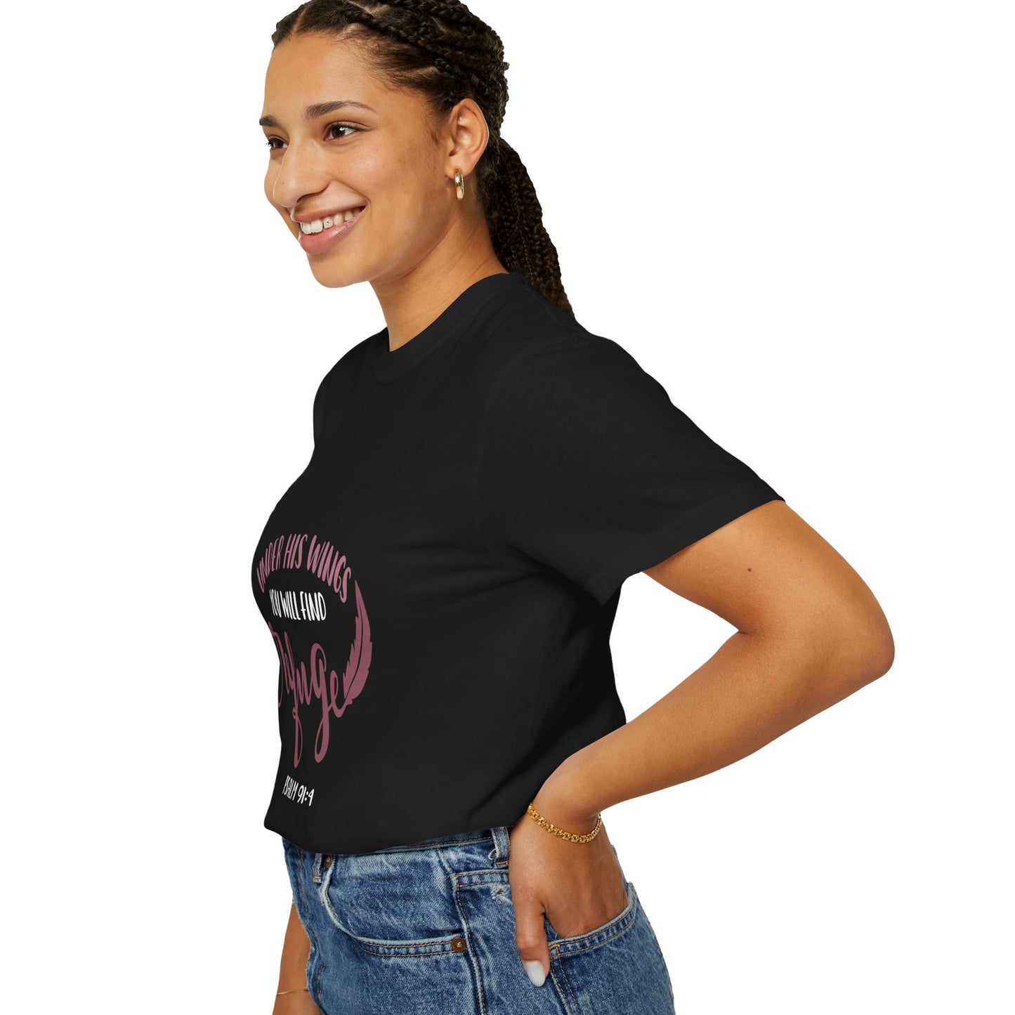 Garment-Dyed T-Shirt | 'Under His Wings You Will Find Refuge' Christian Tee