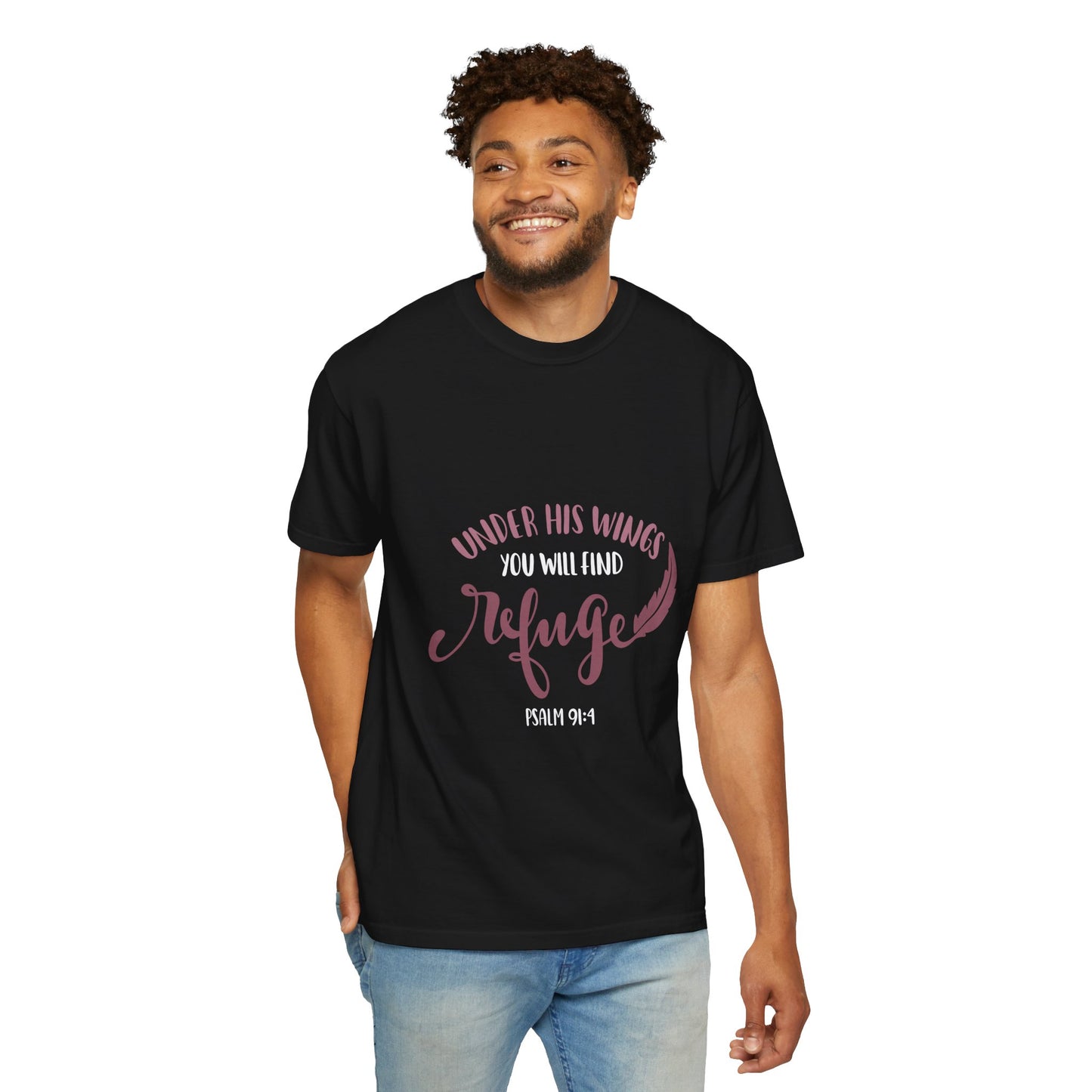 Garment-Dyed T-Shirt | 'Under His Wings You Will Find Refuge' Christian Tee