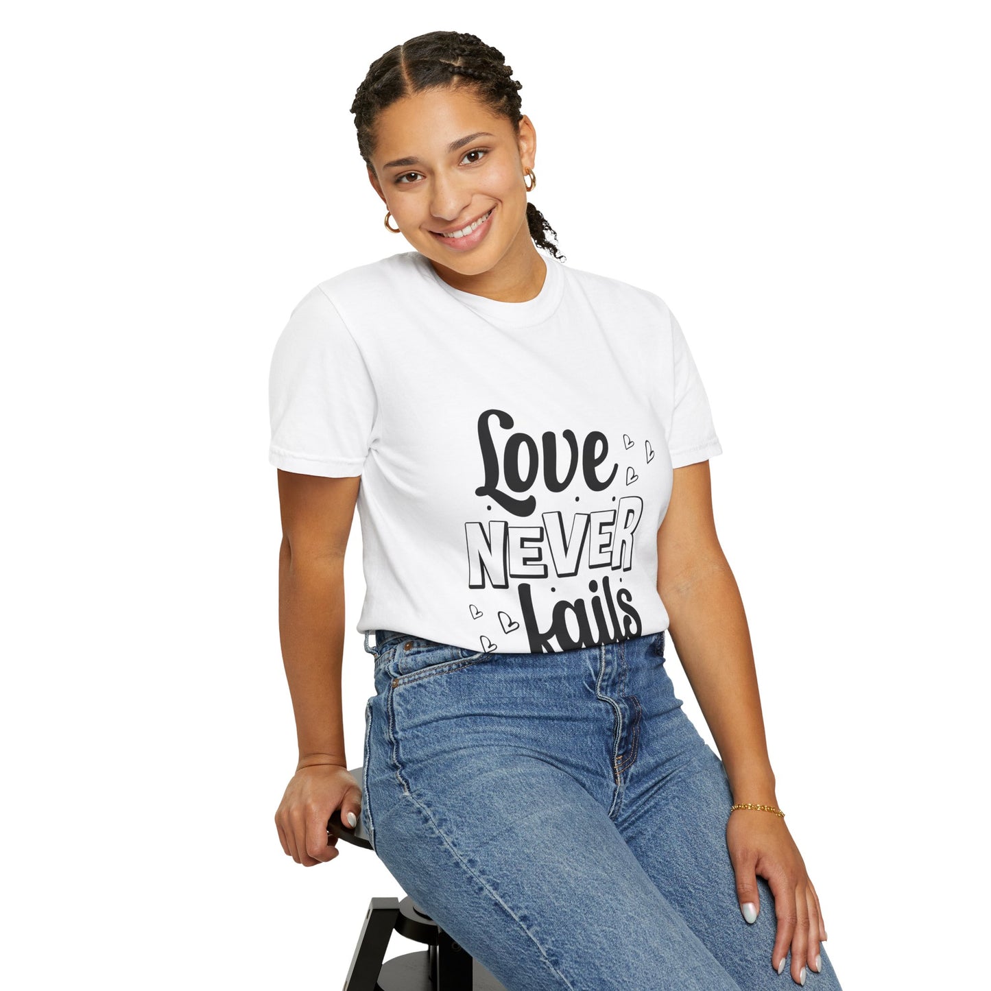 Unisex Love Never Fails T-Shirt - Inspirational 1 Corinthians 13:8 Design