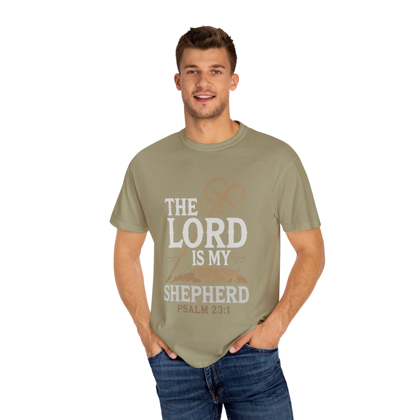 Unisex Garment-Dyed T-shirt - 'The Lord is My Shepherd' Psalm 23:1 Design - Christian Shirts and More