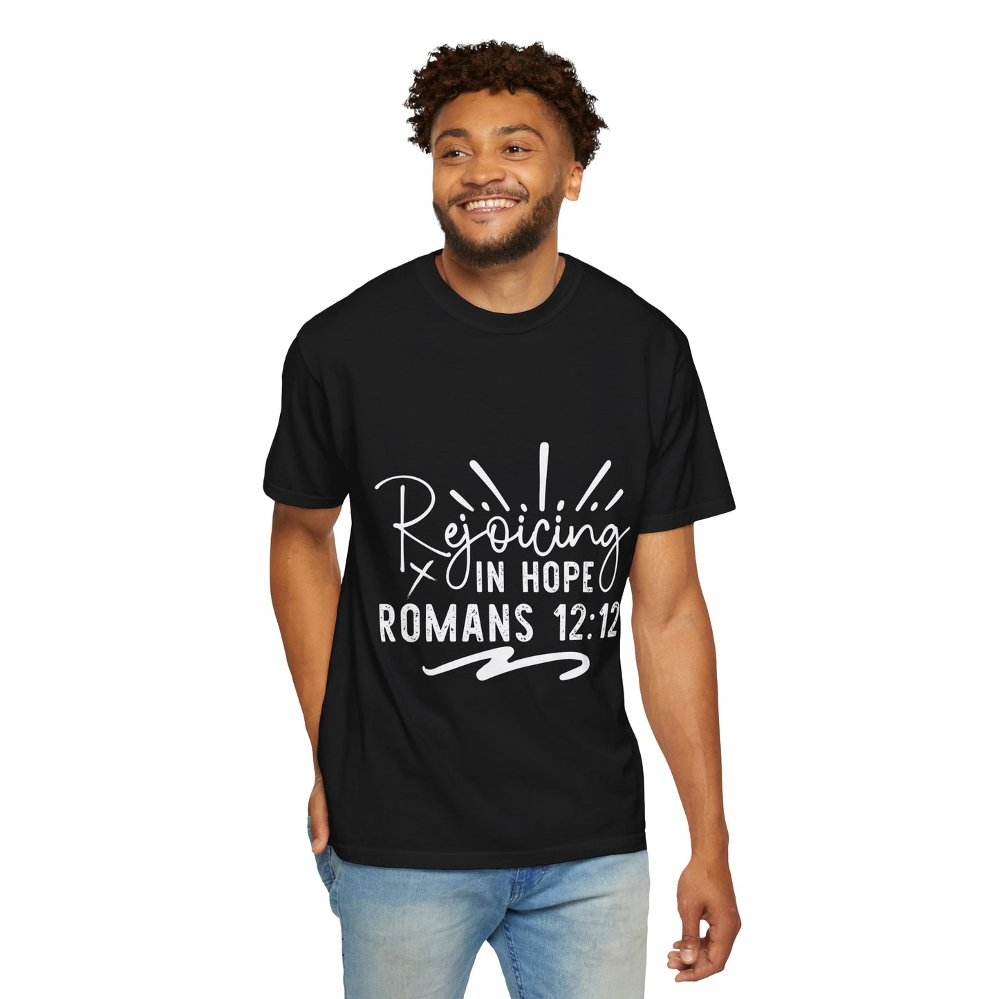 Rejoicing in Hope Inspirational Unisex T-Shirt - Romans 12:12 Christian Apparel - Christian Shirts and More