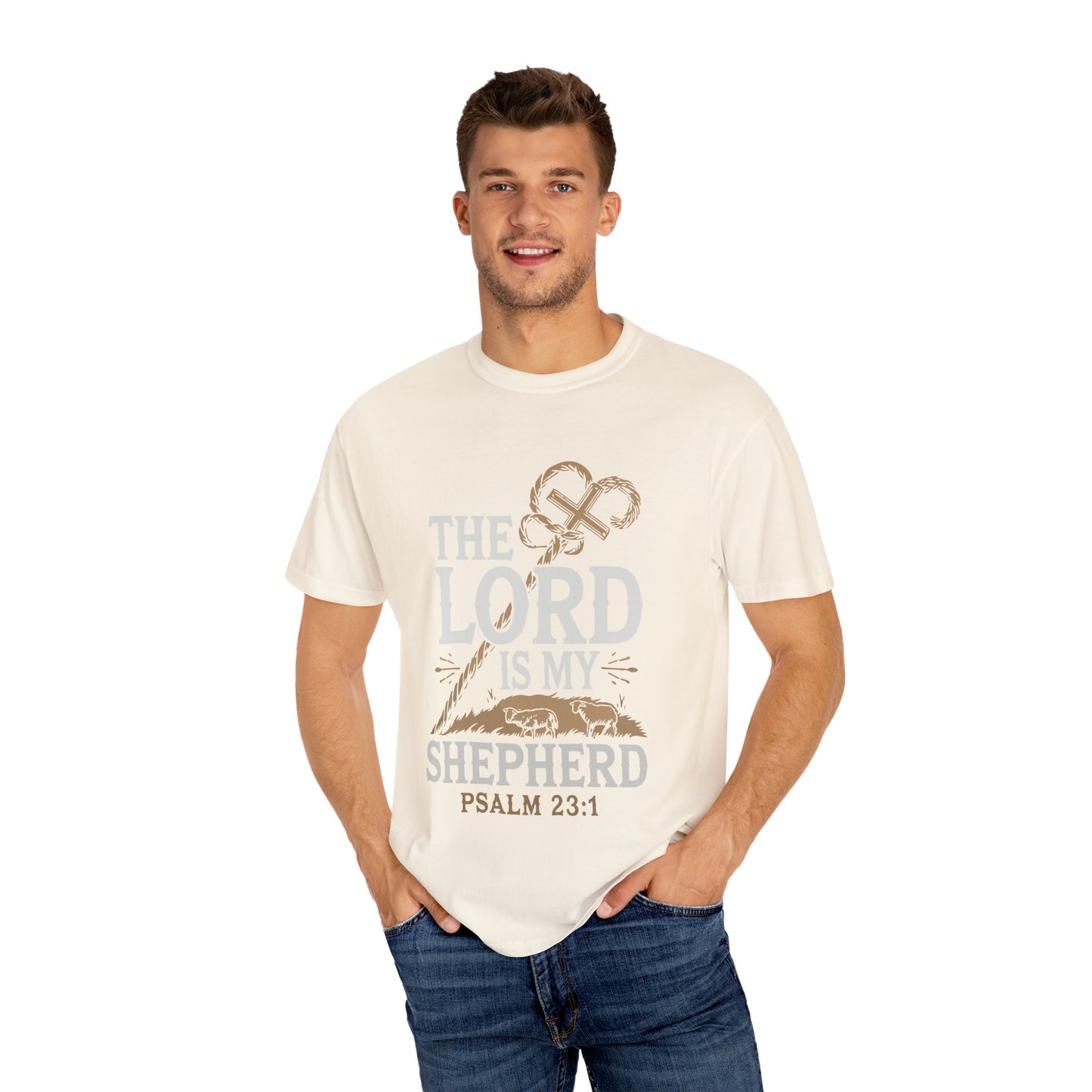 Unisex Garment-Dyed T-shirt - 'The Lord is My Shepherd' Psalm 23:1 Design - Christian Shirts and More