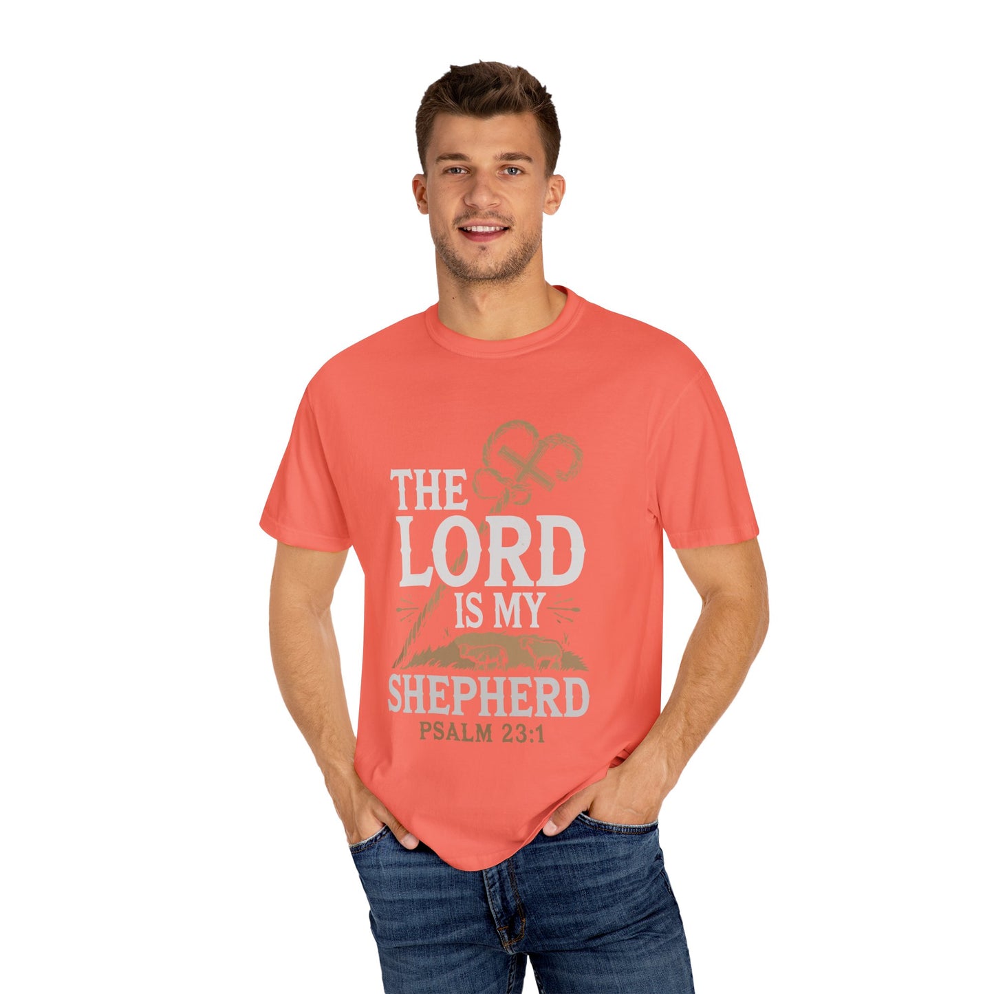 Unisex Garment-Dyed T-shirt - 'The Lord is My Shepherd' Psalm 23:1 Design - Christian Shirts and More