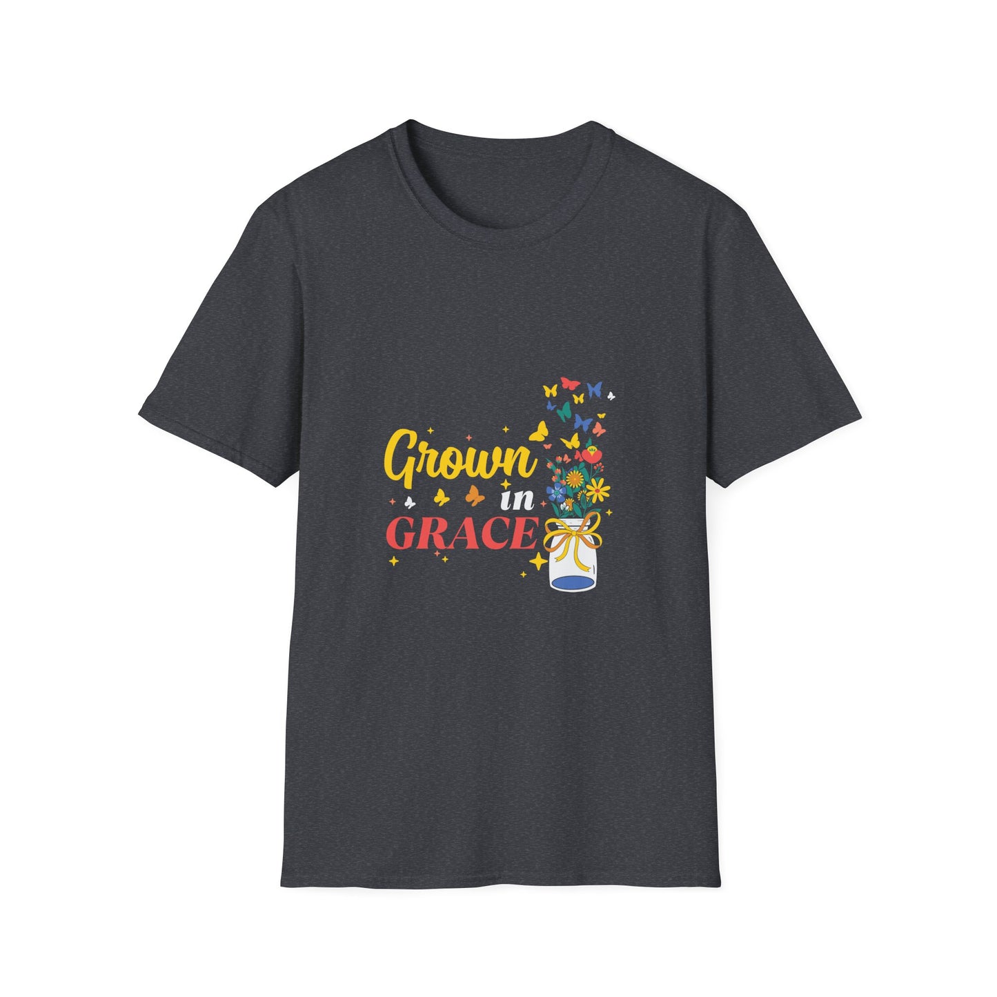 Grown in Grace Unisex Softstyle T-Shirt - Vibrant Floral Design - Christian Shirts and More