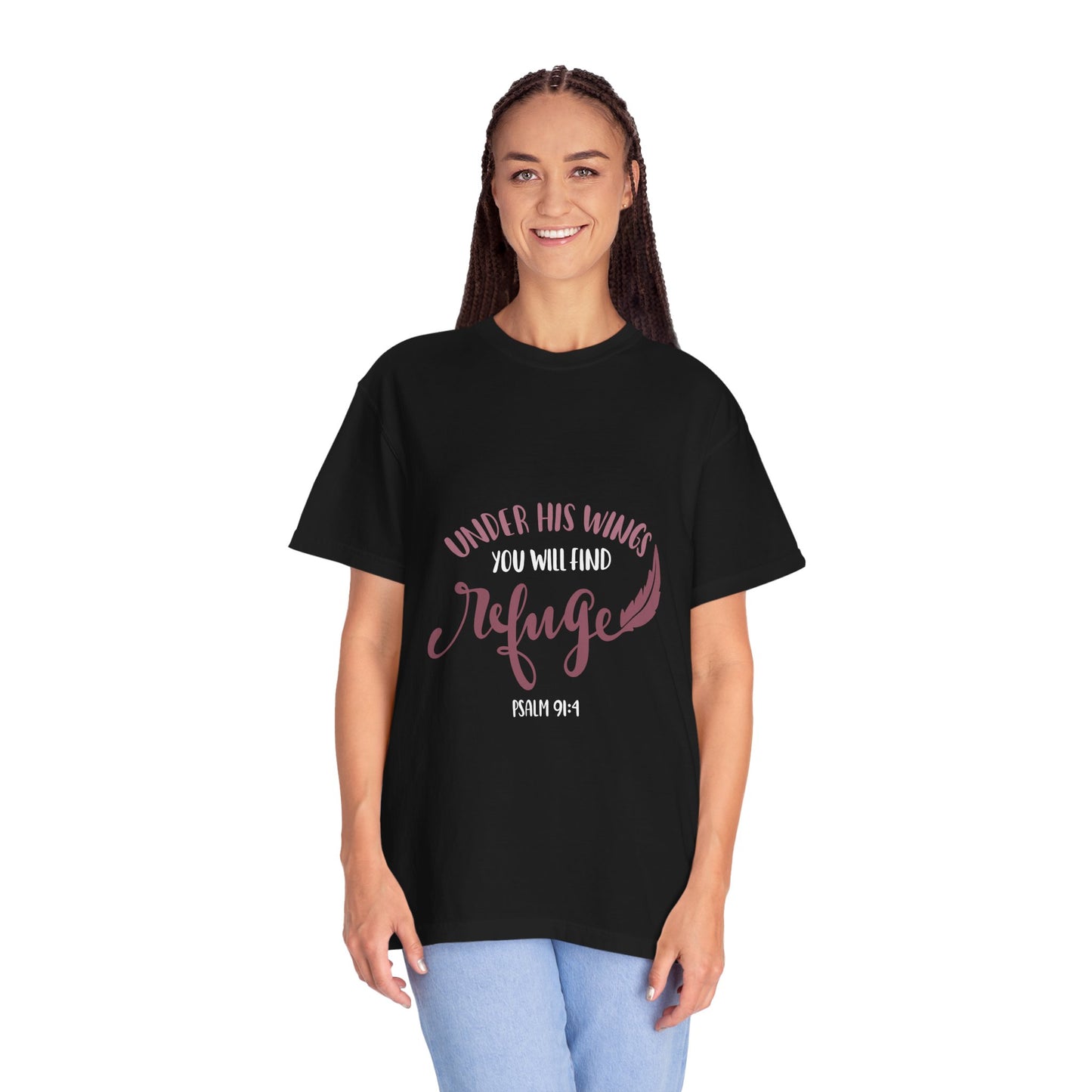 Garment-Dyed T-Shirt | 'Under His Wings You Will Find Refuge' Christian Tee