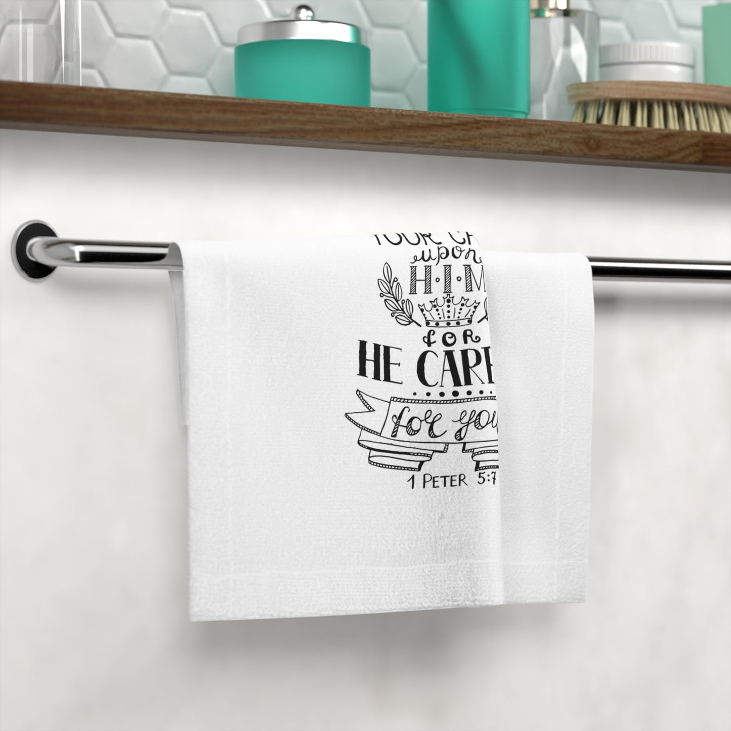 Inspirational Face Towel - 'Casting All Your Care Upon Him' - Perfect for Gifts and Home Decor - Christian Shirts and More