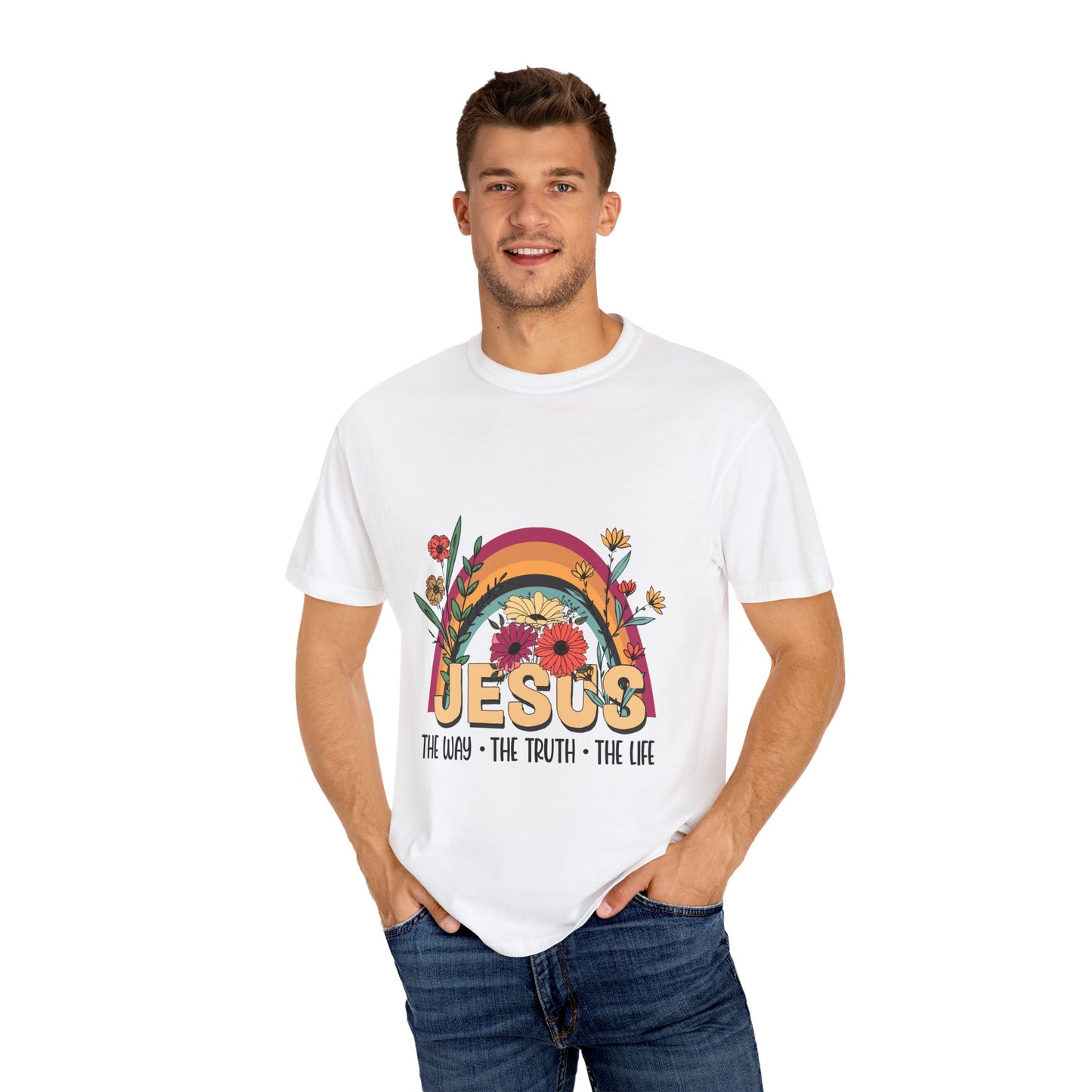 Inspirational Unisex Garment-Dyed T-shirt - Jesus The Way, The Truth, The Life - Christian Shirts and More