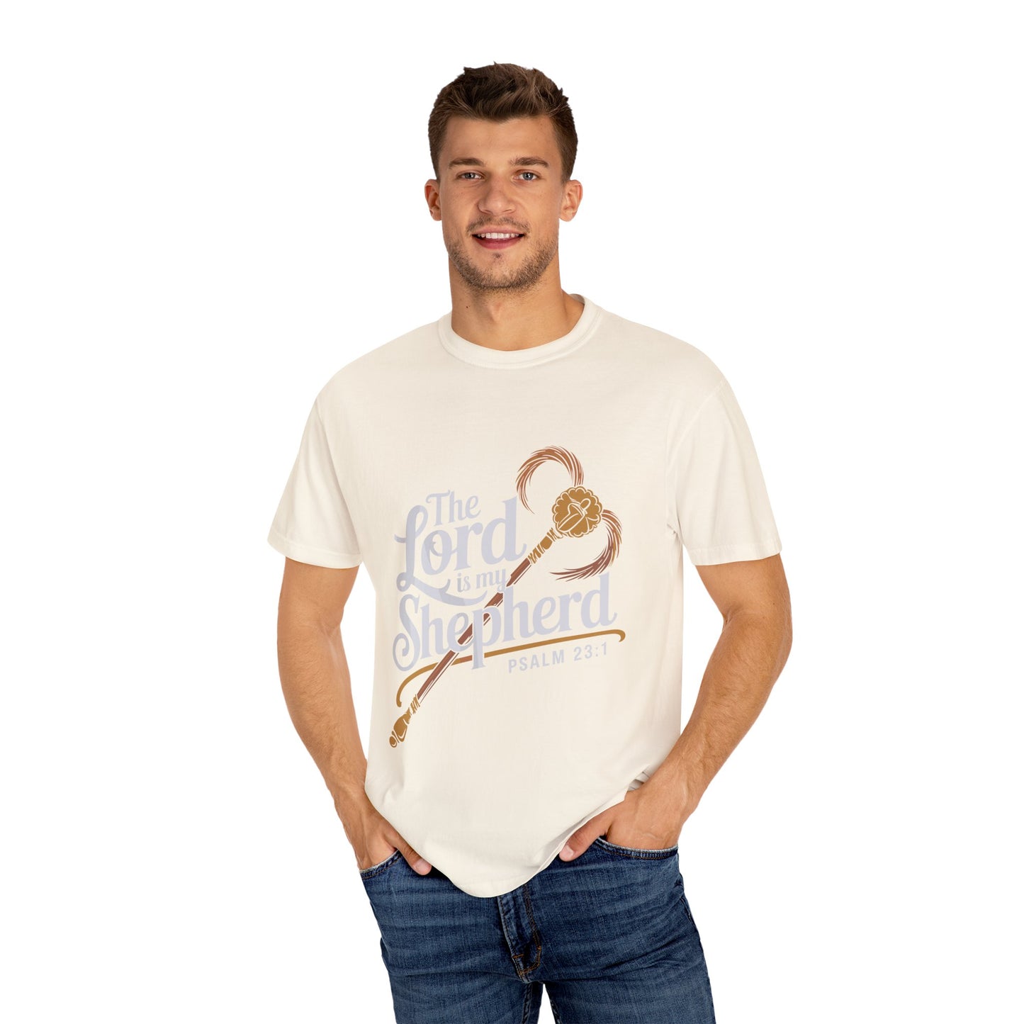 Garment-Dyed Faith T-Shirt - 'The Lord is my Shepherd' Psalm 23:1 - Christian Shirts and More
