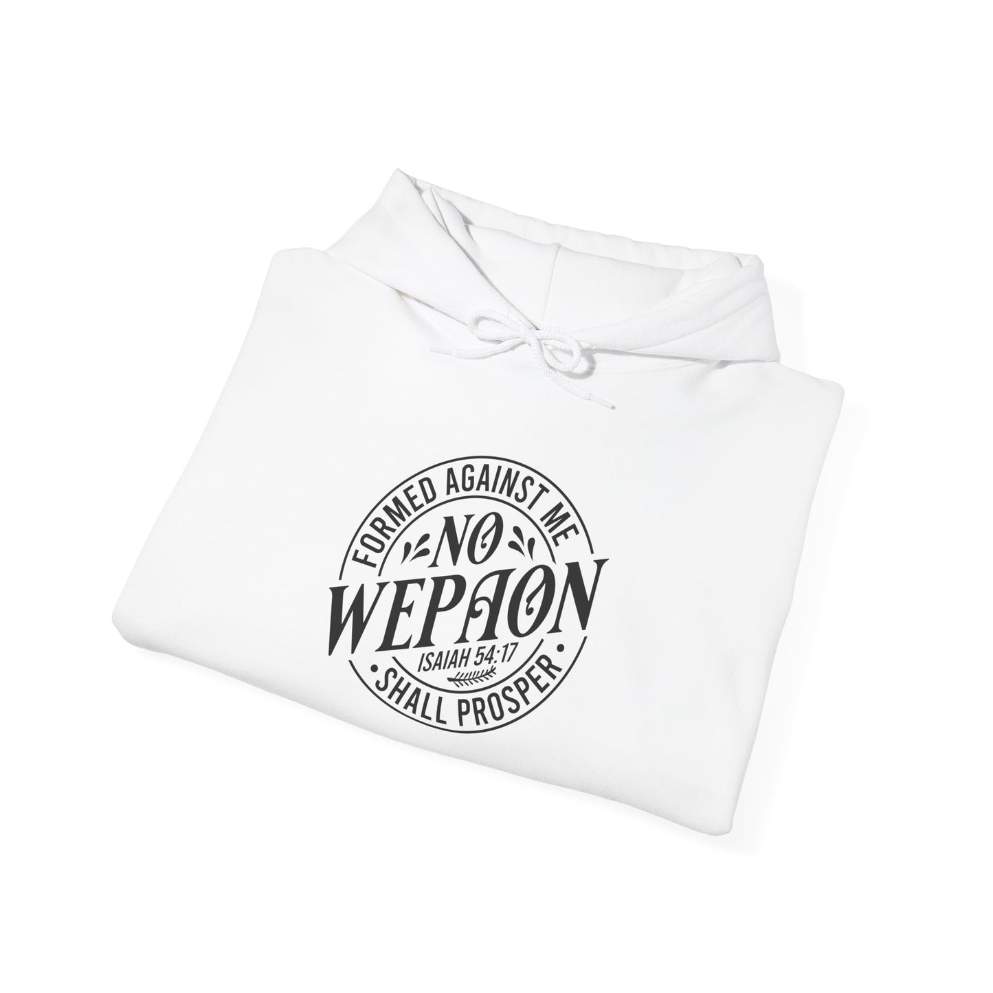 Inspirational Unisex Heavy Blend Hoodie - "No Weapon Formed Against Me Shall Prosper" - Christian Shirts and More