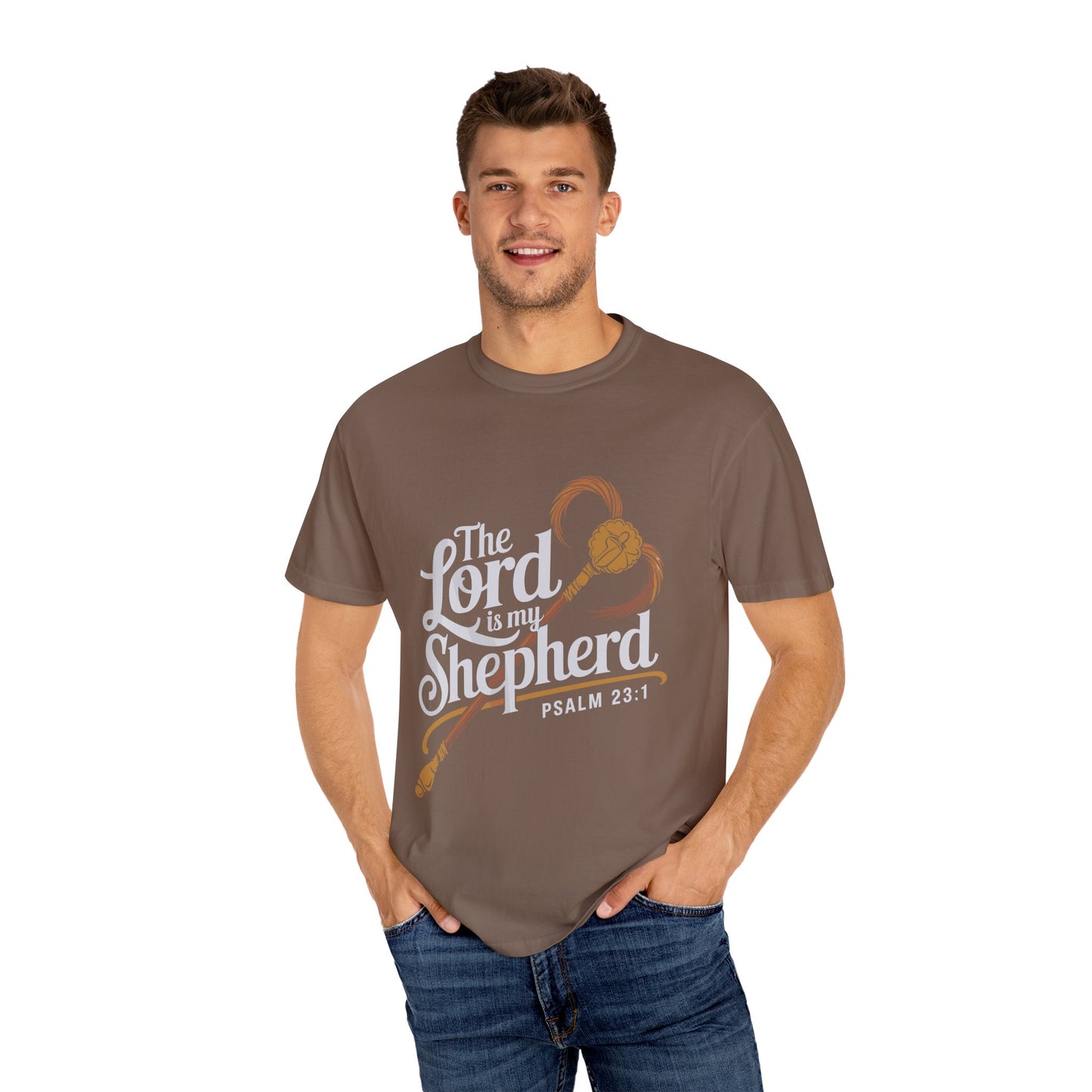 Garment-Dyed Faith T-Shirt - 'The Lord is my Shepherd' Psalm 23:1 - Christian Shirts and More