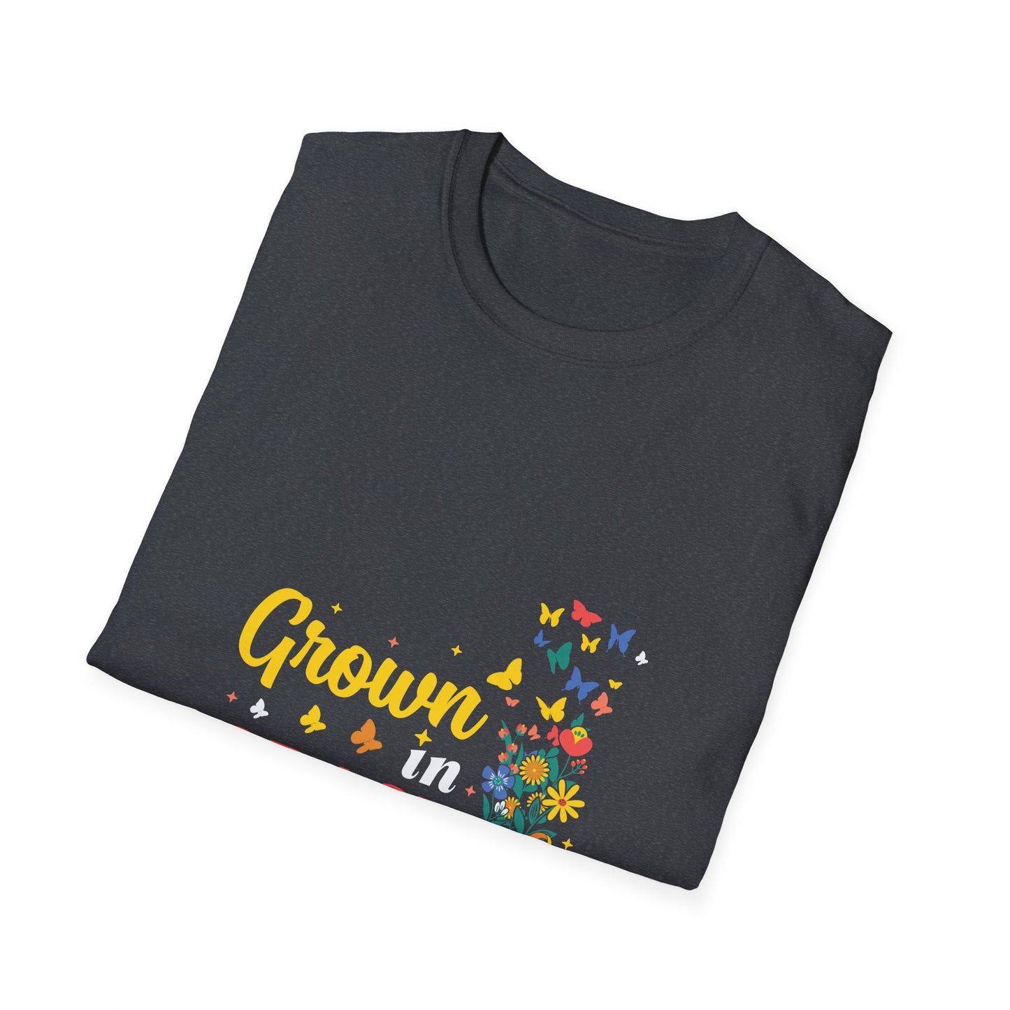 Grown in Grace Unisex Softstyle T-Shirt - Vibrant Floral Design - Christian Shirts and More