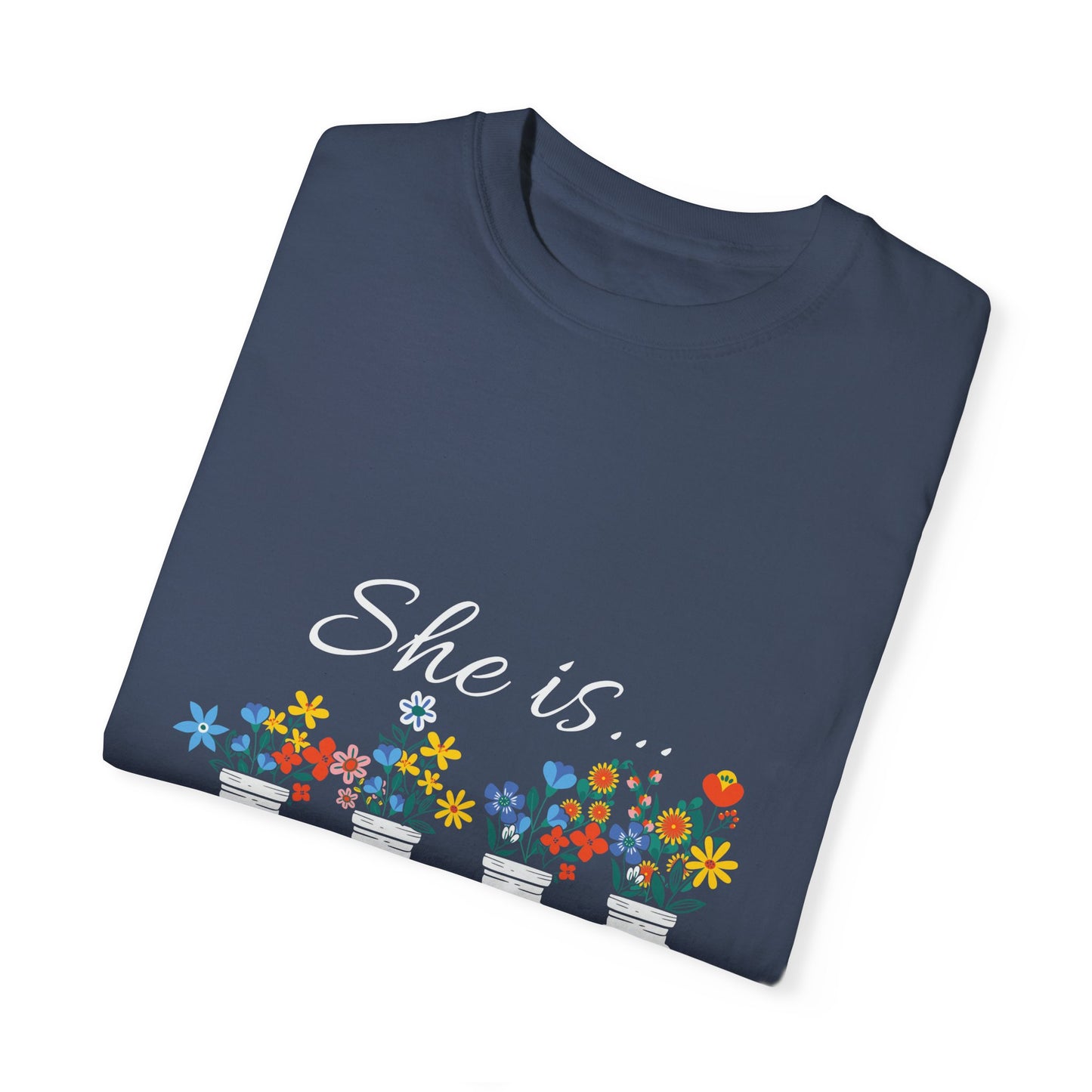 Empowerment Floral T-Shirt - "She is... Strong, Fierce, Brave, Loved" - Christian Shirts and More