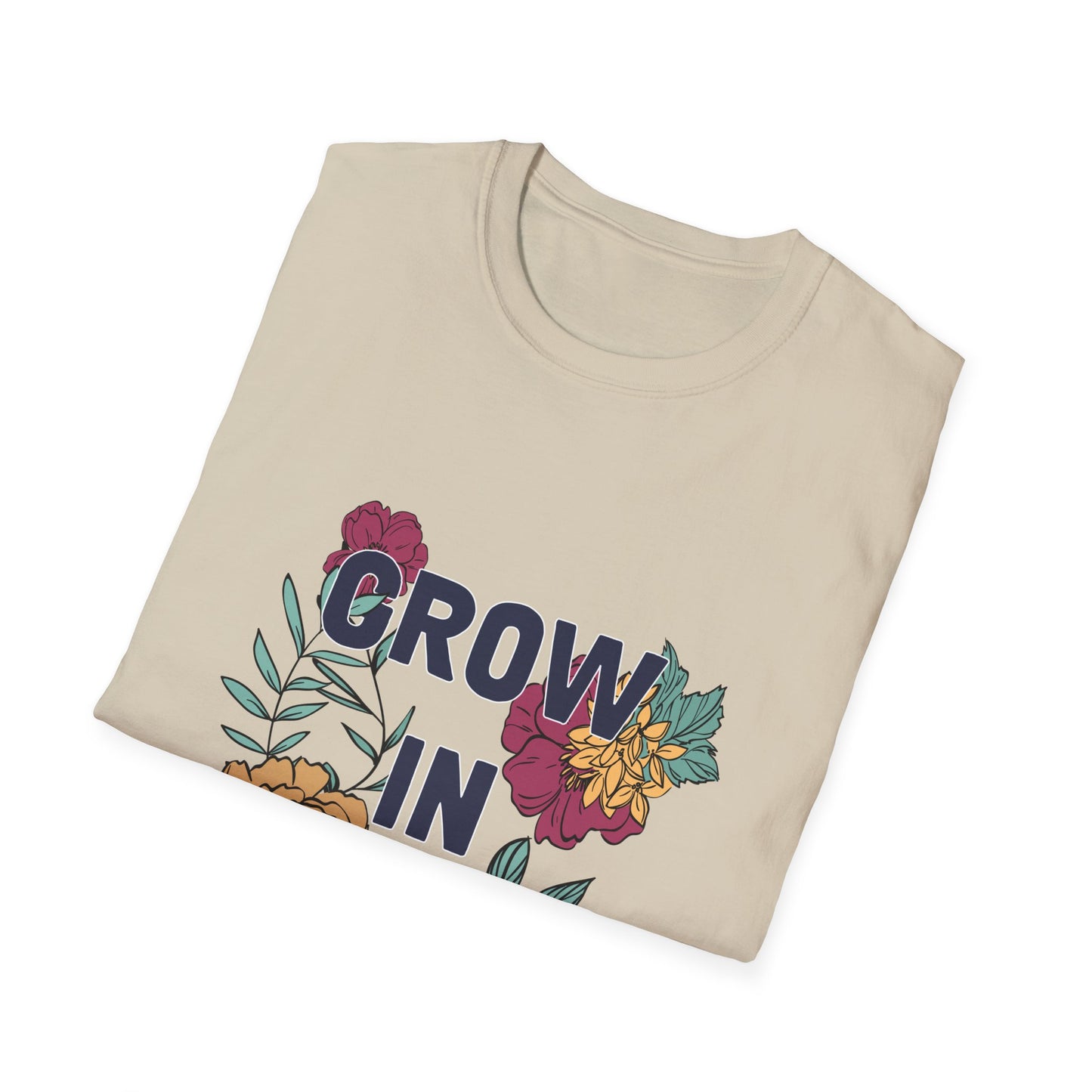 Grow in Grace Unisex Softstyle T-Shirt - Inspirational Floral Design - Christian Shirts and More