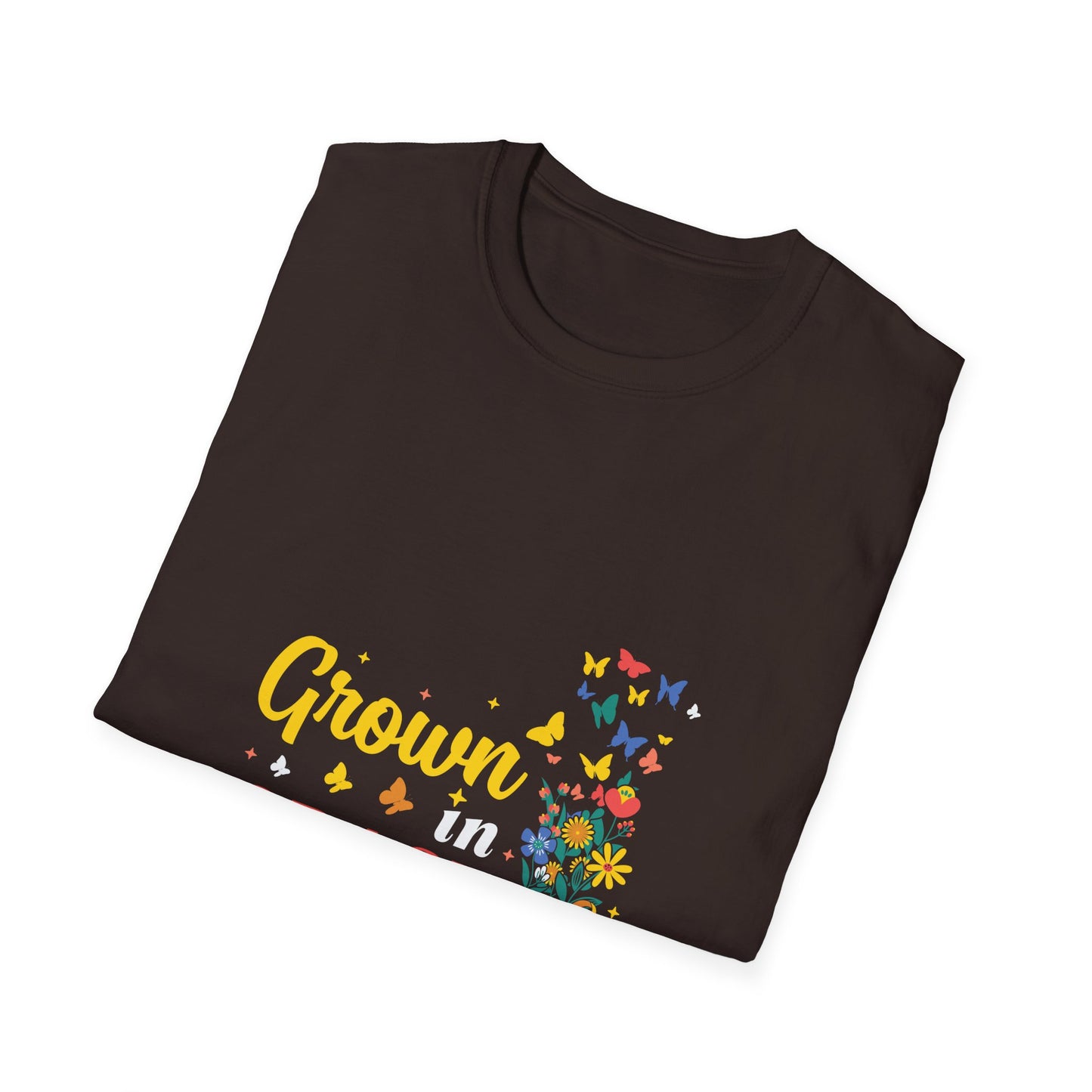 Grown in Grace Unisex Softstyle T-Shirt - Vibrant Floral Design - Christian Shirts and More