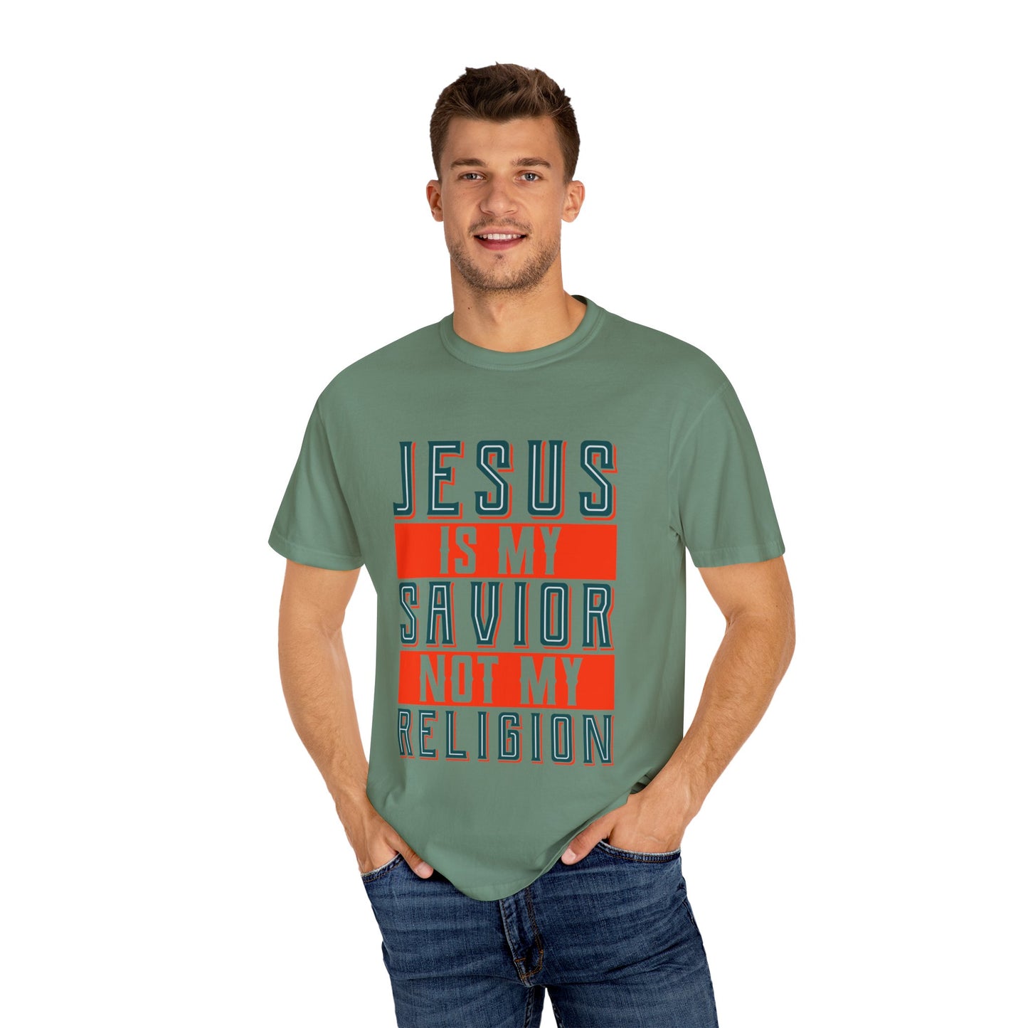 Faith-Inspired Unisex Garment-Dyed T-Shirt - 'Jesus is My Savior, Not My Religion' - Christian Shirts and More
