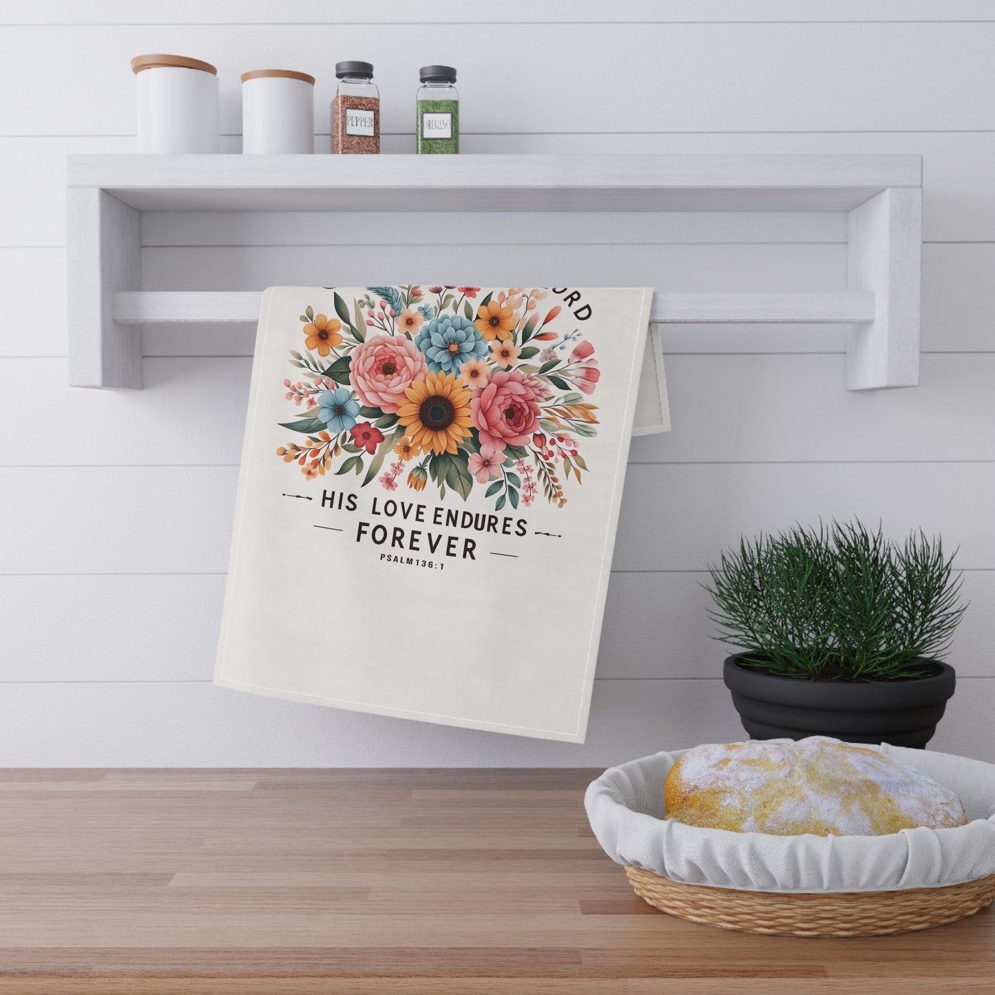 Floral Inspirational Tea Towels - 'His Love Endures Forever' - Perfect for Faith-Based Gifts & Home Decor