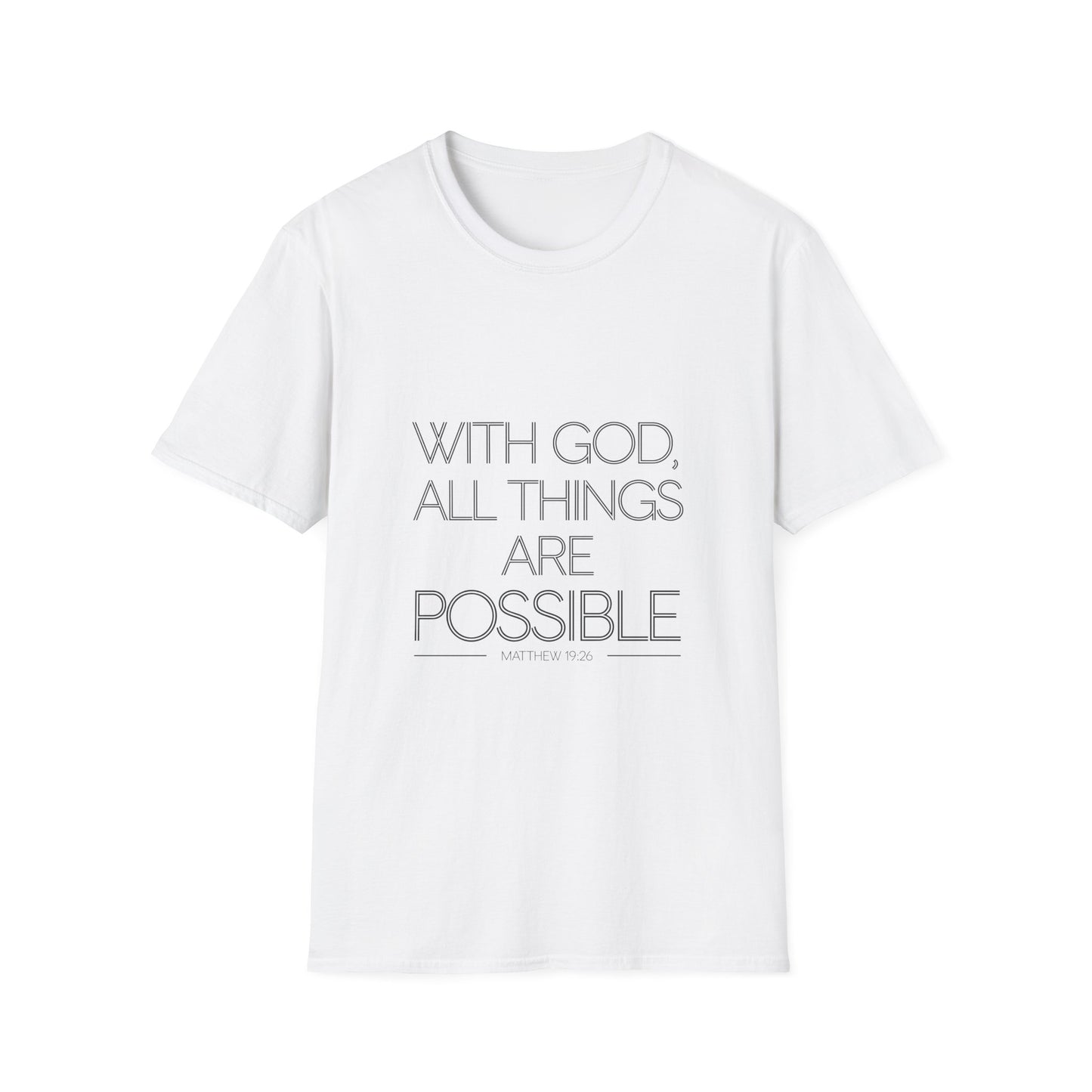 Inspirational Faith T-Shirt - "With God, All Things Are Possible" - Unisex Softstyle Tee - Christian Shirts and More