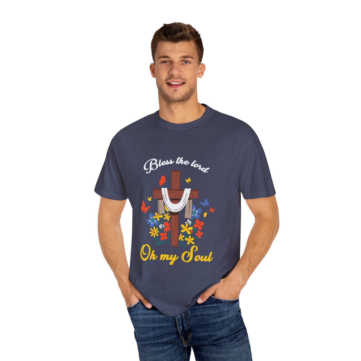 Inspirational Unisex Garment-Dyed T-Shirt - 'Bless the Lord Oh My Soul' Design - Christian Shirts and More