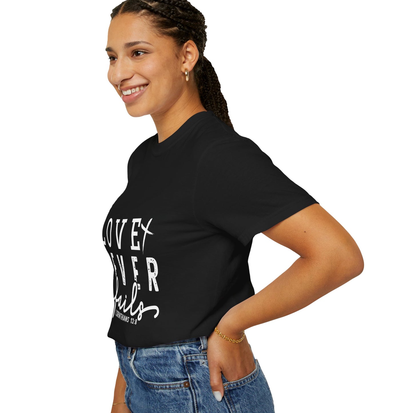 Love Never Fails Unisex Garment-Dyed T-Shirt | Inspirational Faith-Based Apparel