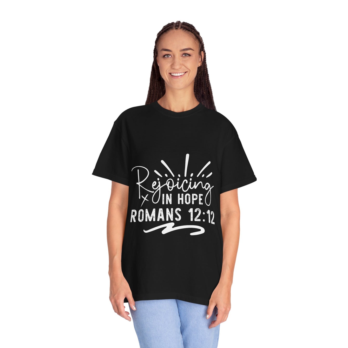 Rejoicing in Hope Inspirational Unisex T-Shirt - Romans 12:12 Christian Apparel - Christian Shirts and More