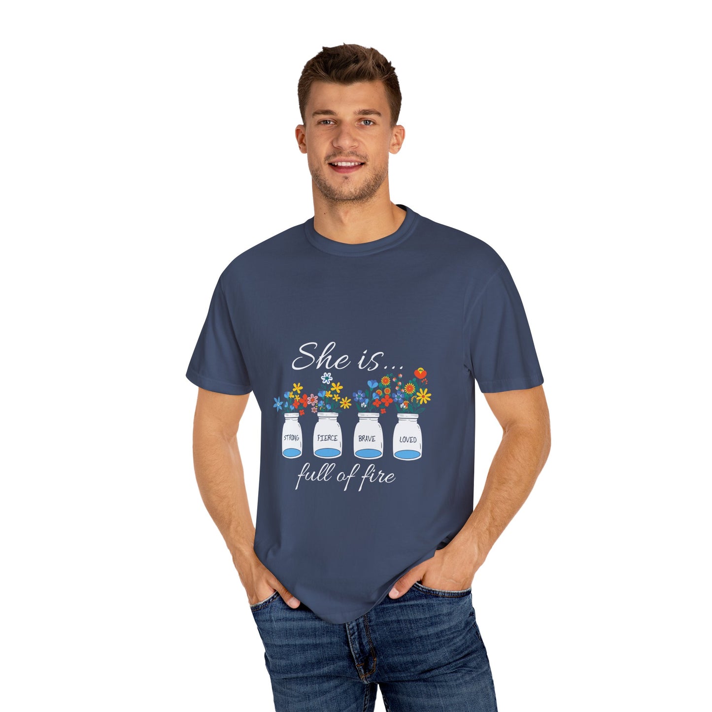 Empowerment Floral T-Shirt - "She is... Strong, Fierce, Brave, Loved" - Christian Shirts and More