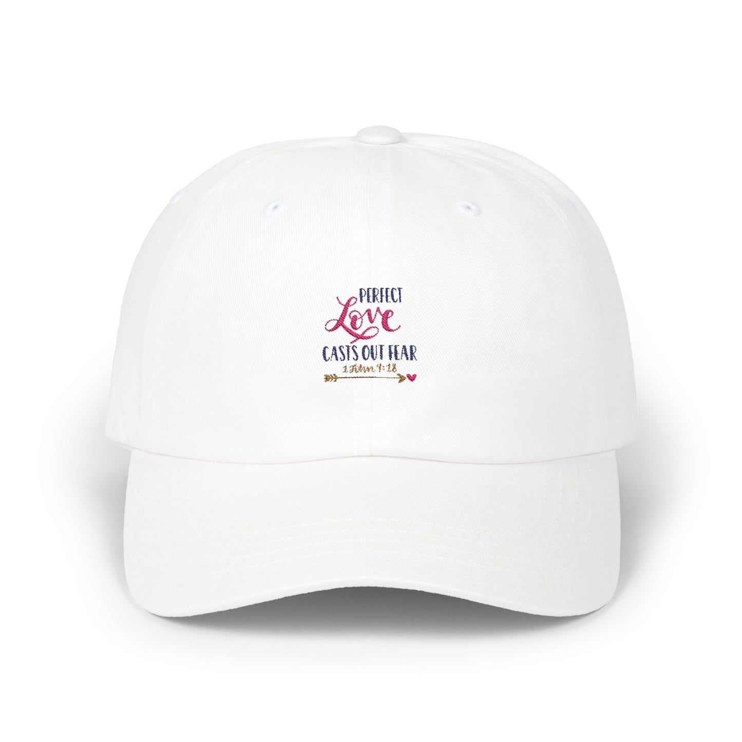 Perfect Love Dad Cap - Inspirational White Baseball Hat for Father's Day & Everyday Wear - Christian Shirts and More