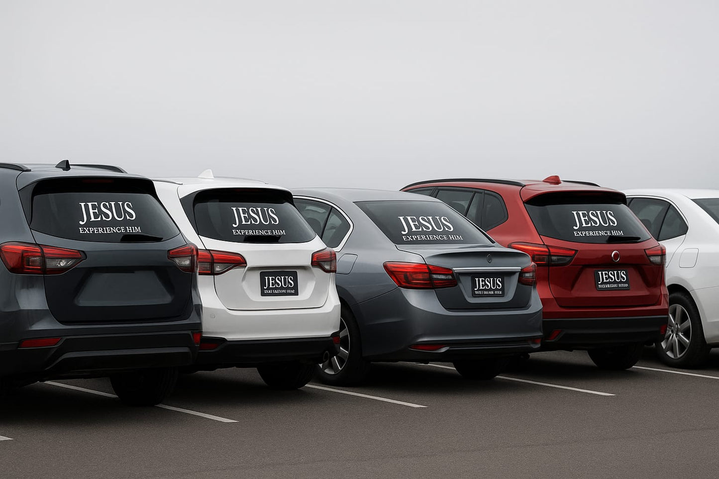 Clean all of your automobiles windows and install a jesus exprience him window sticker on any window you choose