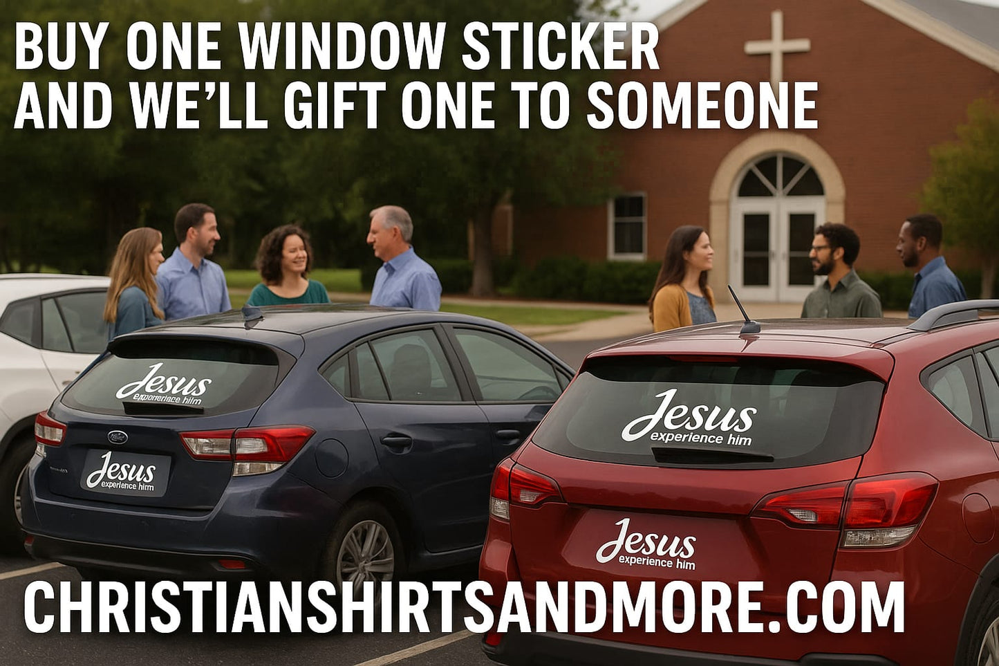 Clean all of your automobiles windows and install a jesus exprience him window sticker on any window you choose
