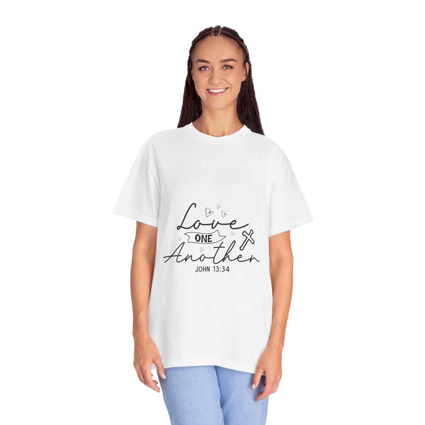 Unisex Garment-Dyed T-shirt - Love One Another, John 13:34 - Inspirational Faith Tee