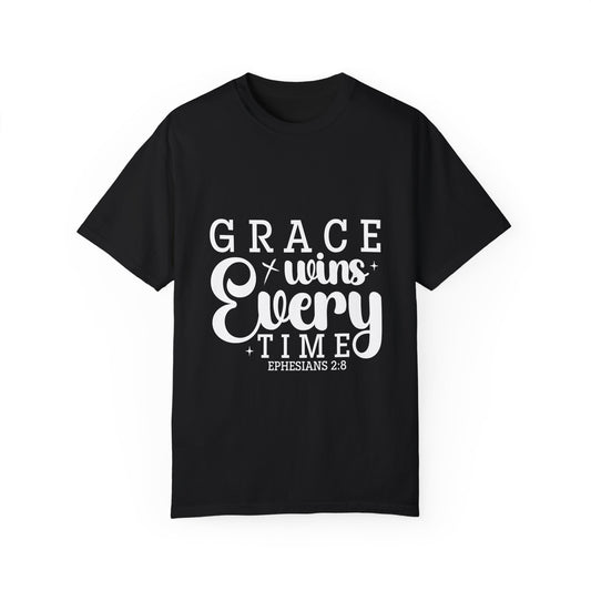 Inspirational Grace Wins T-Shirt - Unisex Garment-Dyed Tee - Christian Shirts and More