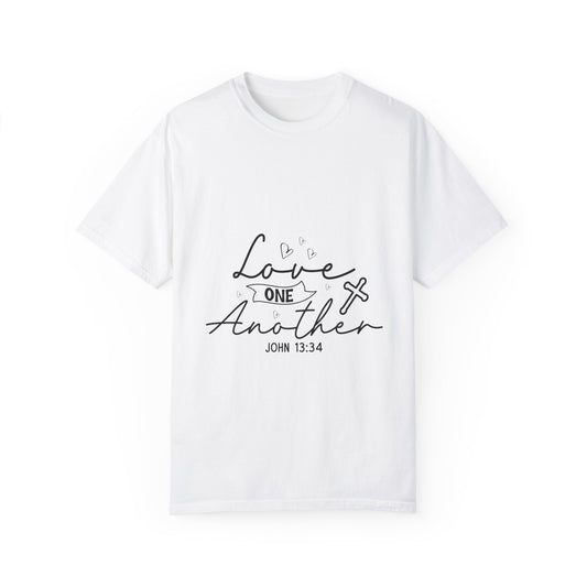 Unisex Garment-Dyed T-shirt - Love One Another, John 13:34 - Inspirational Faith Tee - Christian Shirts and More