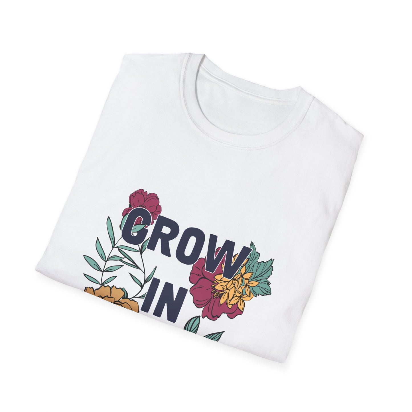 Grow in Grace Unisex Softstyle T-Shirt - Inspirational Floral Design - Christian Shirts and More