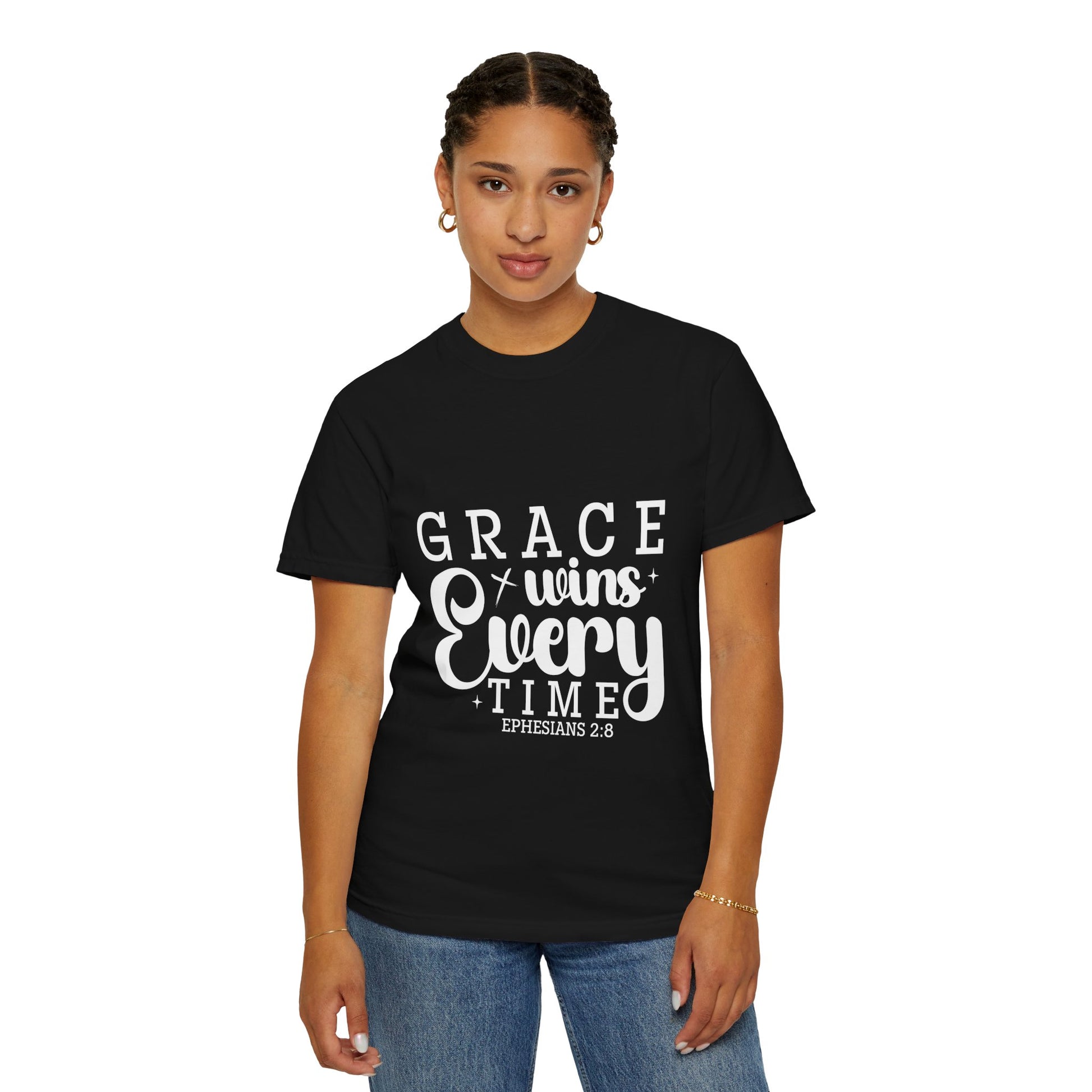 Inspirational Grace Wins T-Shirt - Unisex Garment-Dyed Tee - Christian Shirts and More