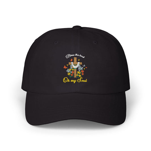 Floral Dad Cap with 'Bless the Lord, Oh My Soul' Embroidery